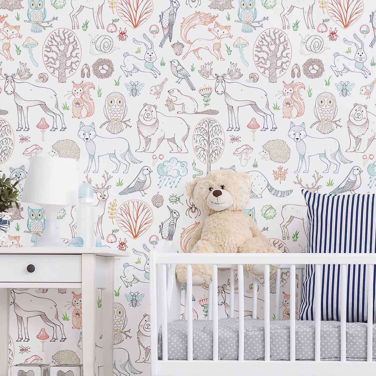 Purple Animals Peel and Stick Removable Wallpaper - Self-Adhesive Decorative Wall Covering for Kids Room, Nursery, Dorm - Easy to Apply & Remove - 3008 Design