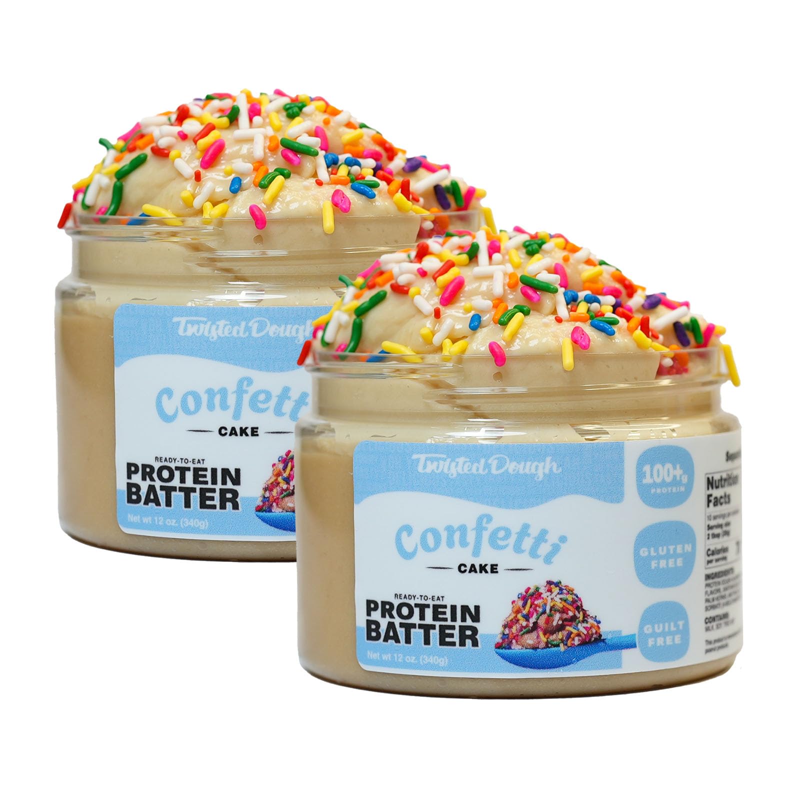Twisted Dough - 2 Pack Confetti Batter Protein Cookie Dough | Healthy Ready-to-Eat Dessert with 100g Whey Protein per Jar | On-the-Go Snack for Gym, Work & Travel | Gluten-Free High-Protein Cookie Dough