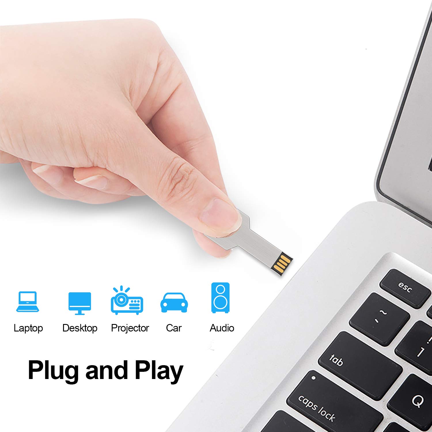 64GB Metal Key-Shaped USB 2.0 Flash Drive - Silver Thumb Drive Memory Stick for Data Storage & Transfer - Perfect for Keychains, Office Use & Digital File Backup