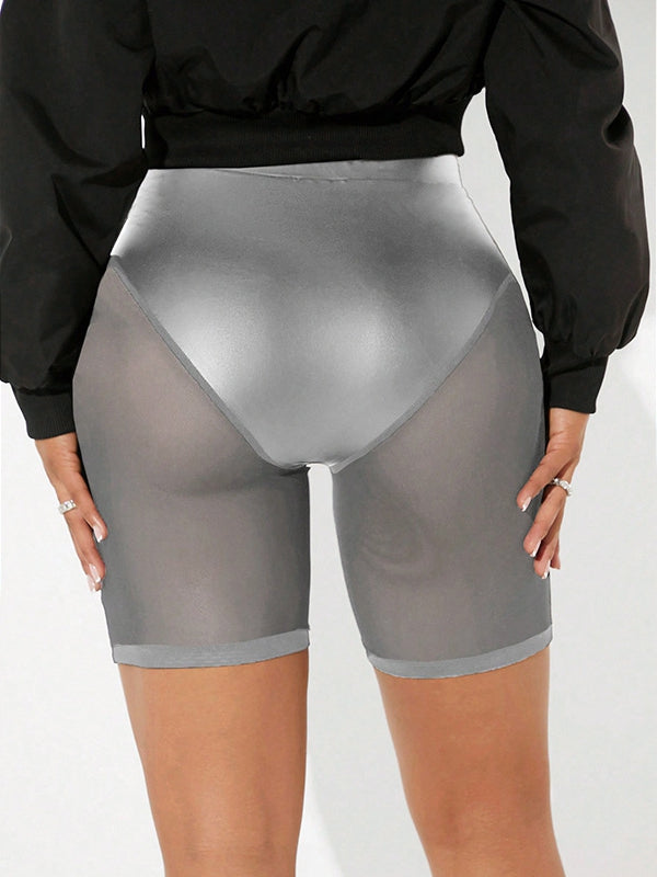 ZASUWA Women's Sexy Sheer Mesh Faux Leather High Waist Butt Lifting Shorts - Perfect for Night Out, Club Wear & Body Shaping