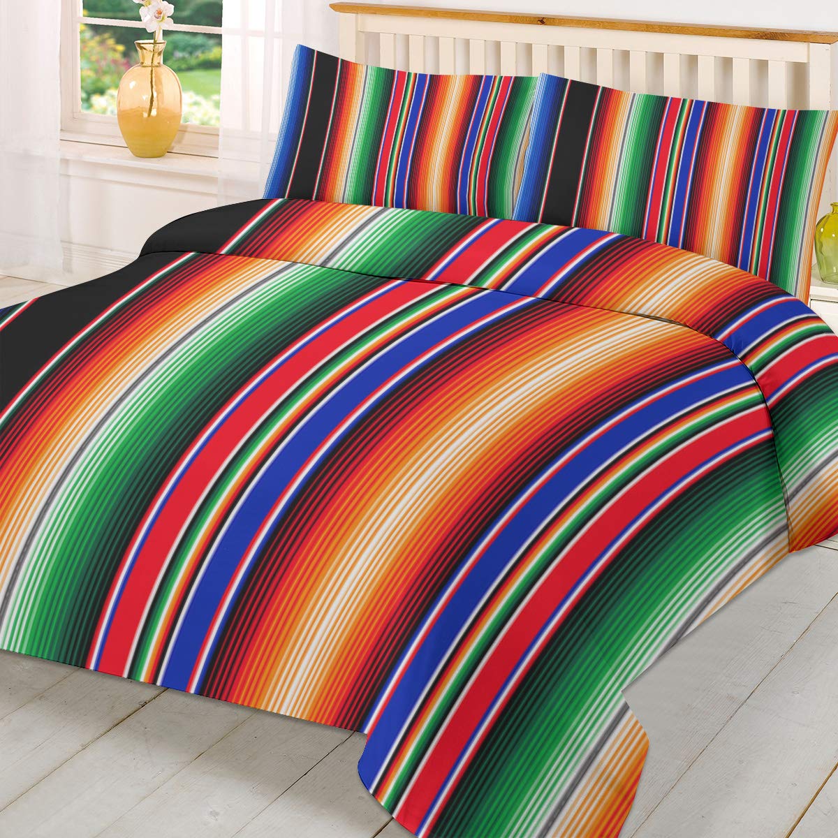 100% Washed Microfiber Duvet Cover Set - 3 Piece Luxury Soft Bedding Set for California King Size | Ultra Soft Organic All-Season Duvet Cover | Mexican Colorful Stripes Design | Perfect for Home, Hotel & Guest Room Decor