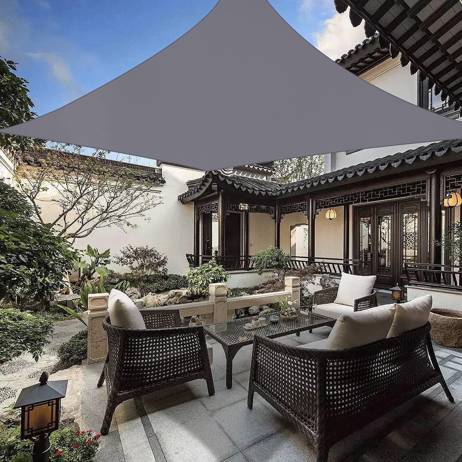 6.5' x 6.5' Rectangle UV Block Waterproof Shade Sail - Gray Outdoor Canopy for Backyard, Patio, Garden & Pool Area - Perfect for Sun Protection and Outdoor Relaxation