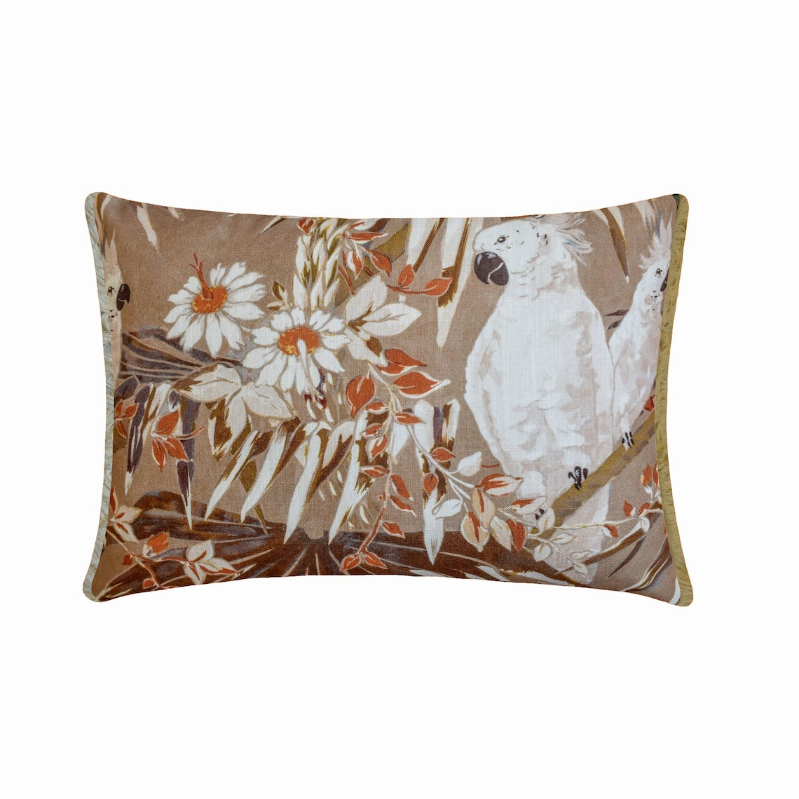 Autumn Cockatoo Brown Cotton Decorative Lumbar Pillow Cover - Soft Home Decor for Living Room, Bedroom, Sofa & Couch