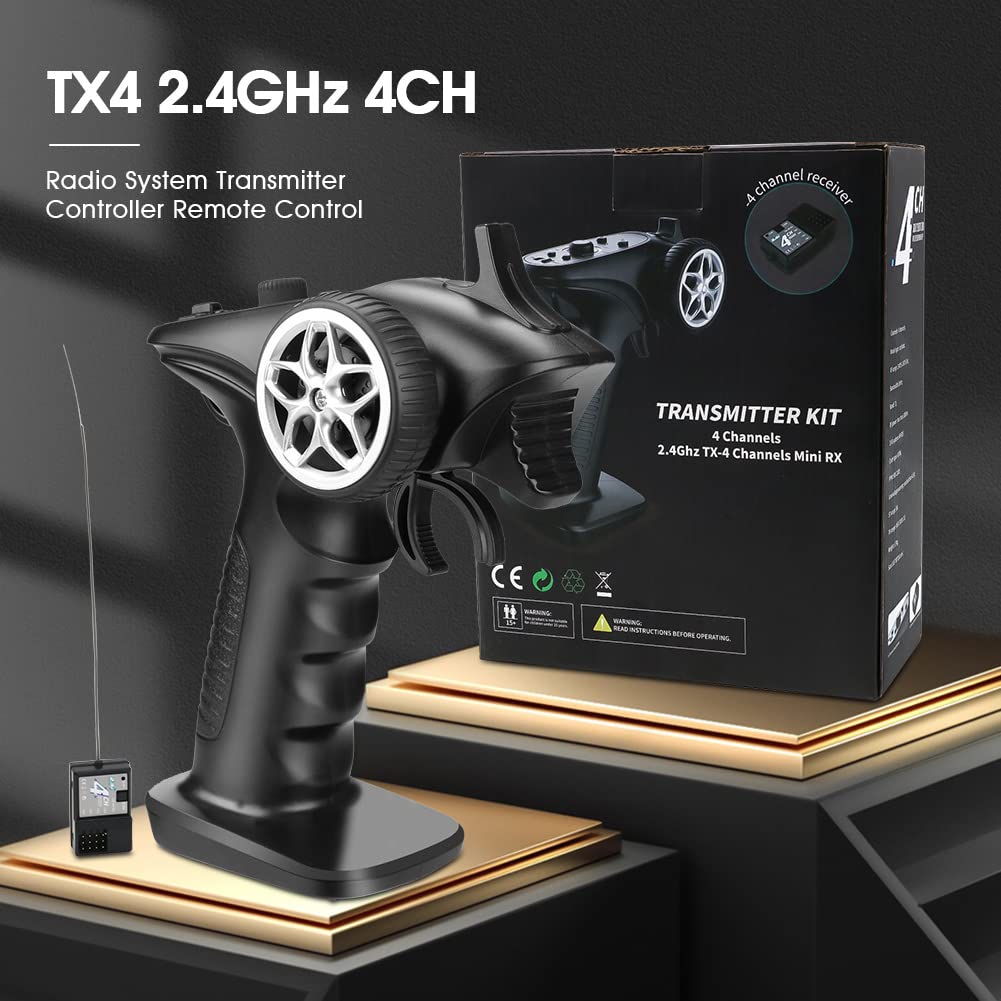 2.4GHz 4CH RC Remote Controller and Receiver - Digital Radio Transmitter for RC Cars, Boats, Tanks (Updated Version) | Perfect for Racing, Off-Roading & Water Adventures