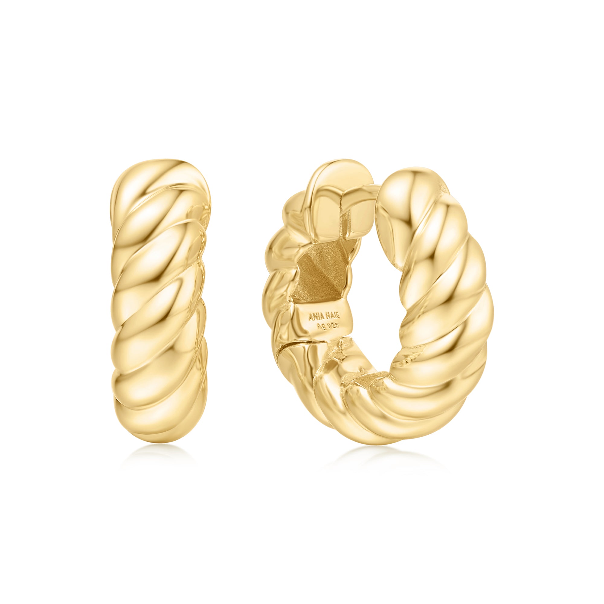 14K Gold Plated Huggie Hoop Earrings for Women - Medium Size Textured Hoops - Perfect for Everyday Wear, Date Night & Special Occasions