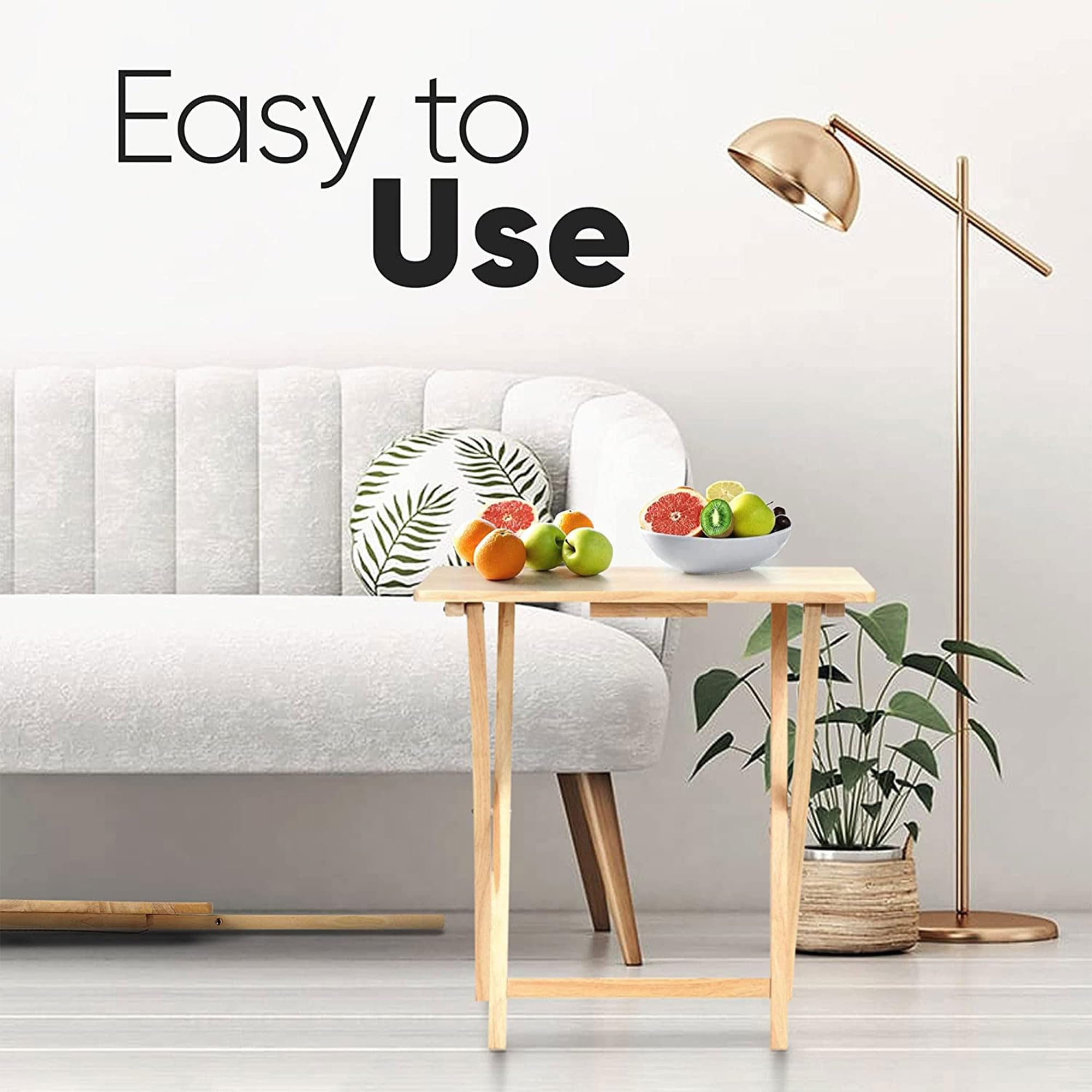 PJ Wood Rectangular Folding Portable TV Snack Serving Tray Table - Solid Wood Construction with Natural Finish (6-Piece Set) - Perfect for Movie Nights, Bedroom Snacking, and Living Room Entertainment