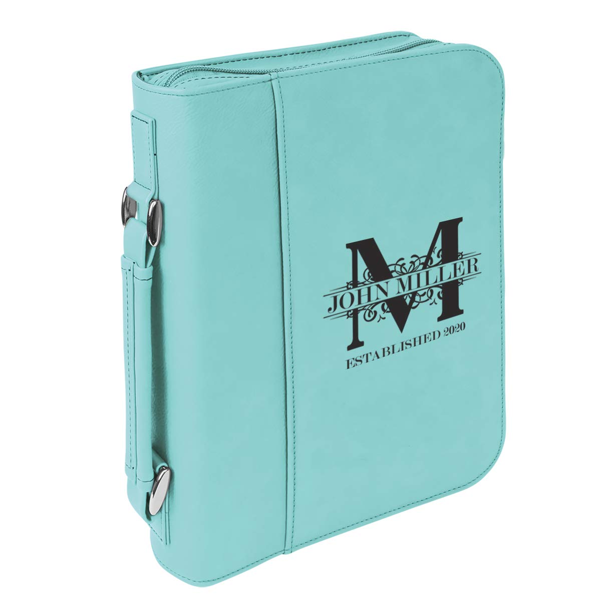 Personalized Royal Monogram Large Leatherette Book Cover with Handle & Zipper - Custom Bible Cover with Laser Engraving - Perfect for Church, Bible Study & Gift Giving