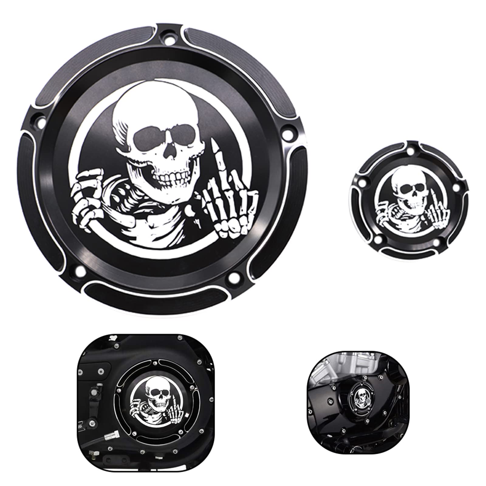 GUAIMI CNC Derby Timer Timing Engine Cover for Harley Dyna FLD Street Glide FLHTK FLHRS Fatboy FXSTB - Skeleton Middle Finger Design | Motorcycle Customization & Performance Upgrade