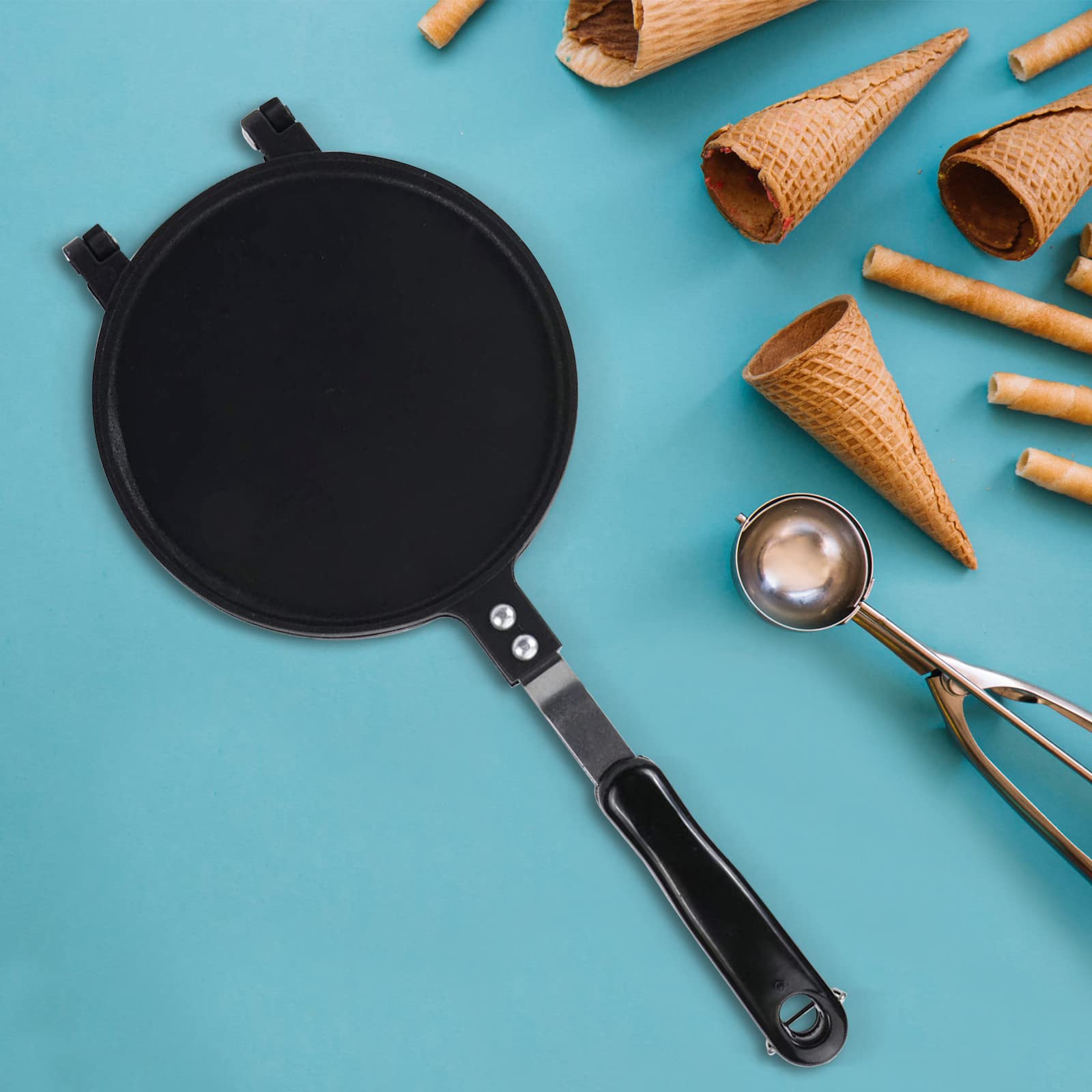 6.7 Inch Non-Stick Waffle Cone Maker - Double Sided Pancake & Egg Roll Iron - Perfect for Homemade Ice Cream Cones, Breakfast Crepes, and Dessert Snacks