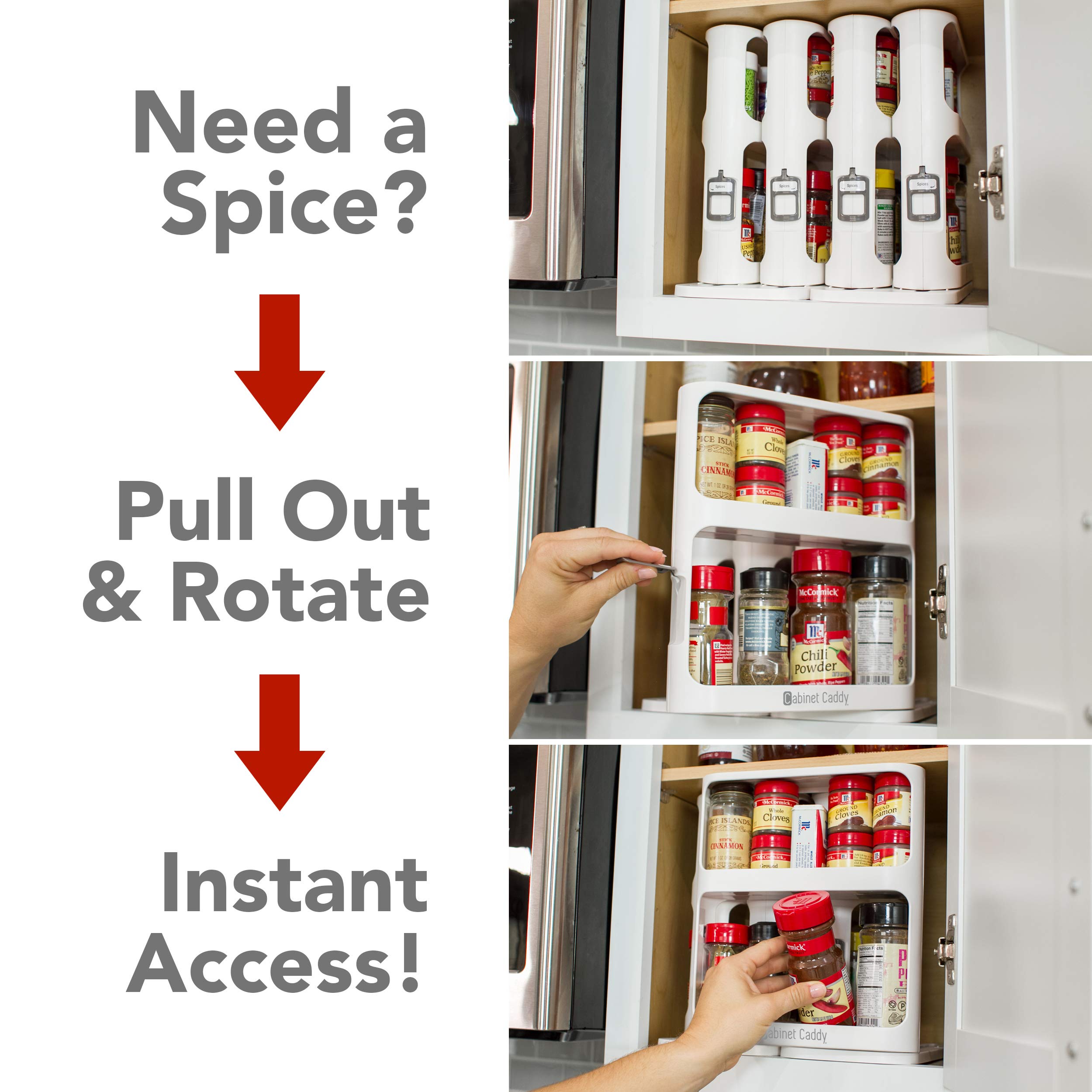 Magnetic Spice Rack Organizer for Cabinet - 2-Tier Slide & Rotate Kitchen Storage with Non-Slip Base - 10.8
