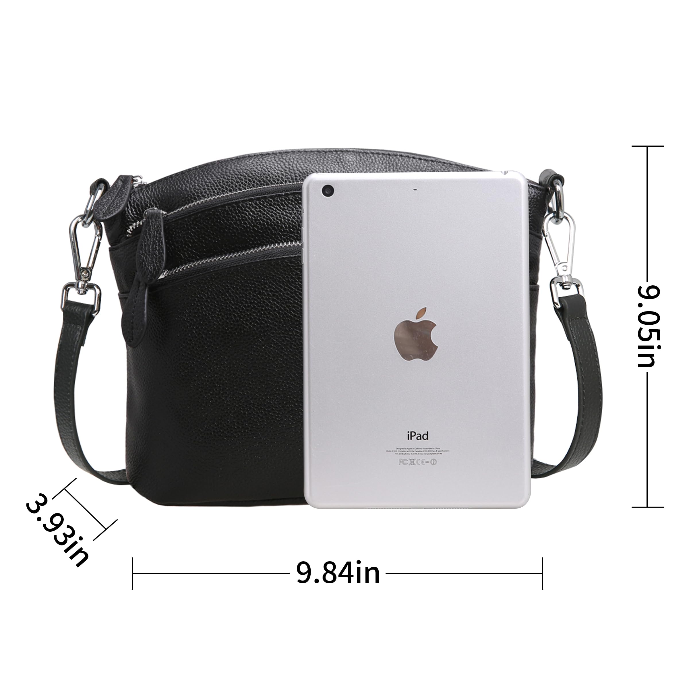 HESHE Women's Leather Crossbody Bag with Multiple Pockets - Small Functional Shoulder Purse Satchel Handbag for Everyday Use, Travel & Shopping