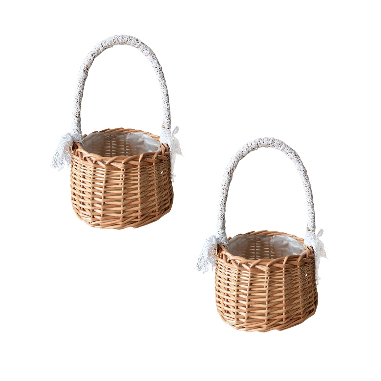 Atroy 2PCS Large Handwoven Rattan Storage Baskets - Multifunctional Woven Flower Basket with Long Lace Handles for Groceries, Camping, Weddings & Home Decor | Portable Farmhouse Style Organizer for Kitchen, Bathroom, Picnic & Outdoor Use