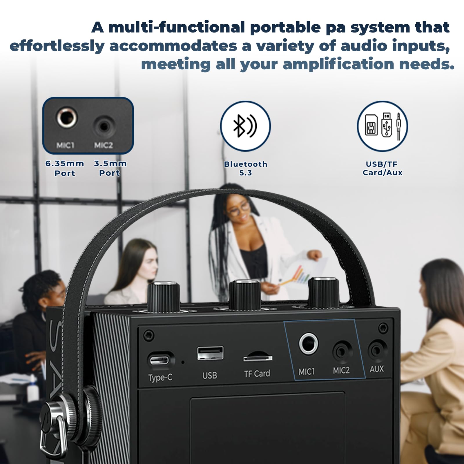 Bluetooth 5.3 Voice Amplifier with Wireless Microphone Headset - 40W Portable Megaphone PA System for Teachers, Classrooms, Speeches & Outdoor Events | Ideal for Lectures, Presentations, and Public Speaking