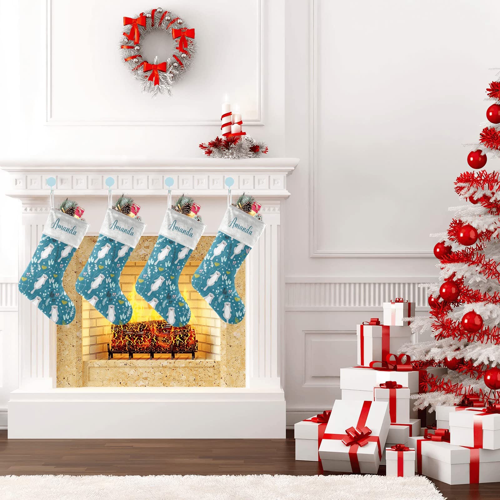 Custom Personalized Christmas Stockings with Names - Cute Otter Design for Family, Kids & Pets - 17.52 x 7.87 Inch Holiday Decor - Perfect for Fireplace Mantel, Gift Exchange & Festive Home Decor