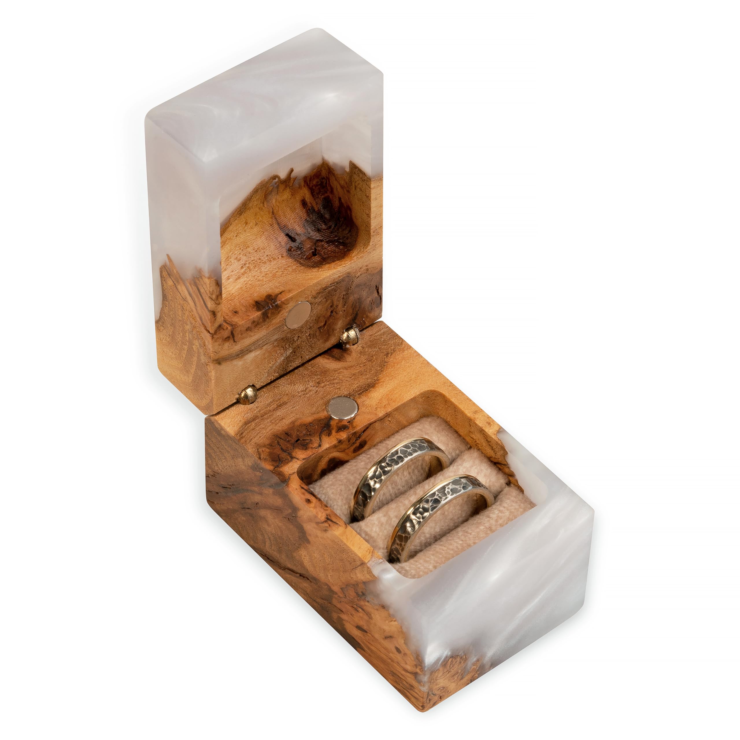 Exquisite Handcrafted Wooden Engagement Ring Bearer Box - Unique Proposal Ring Box for Wedding Day - Double Ring Holder for Women & Men - Perfect Engagement Gift & Ring Display (White, Accord Style) | Ideal for Wedding Proposals, Vow Renewals & Romantic Surprises