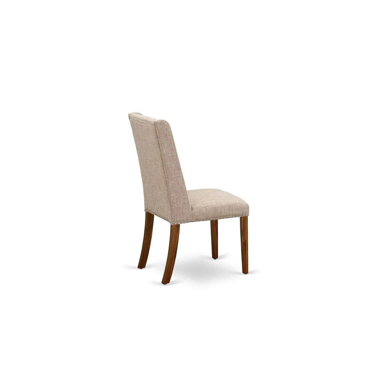 East West Furniture FLP8T04 Florence Parson Dining Chairs Set of 2 - Light Tan Linen Upholstery with Nailhead Trim & Walnut Finish | Elegant Dining Room Seating for Formal Dinners & Home Decor