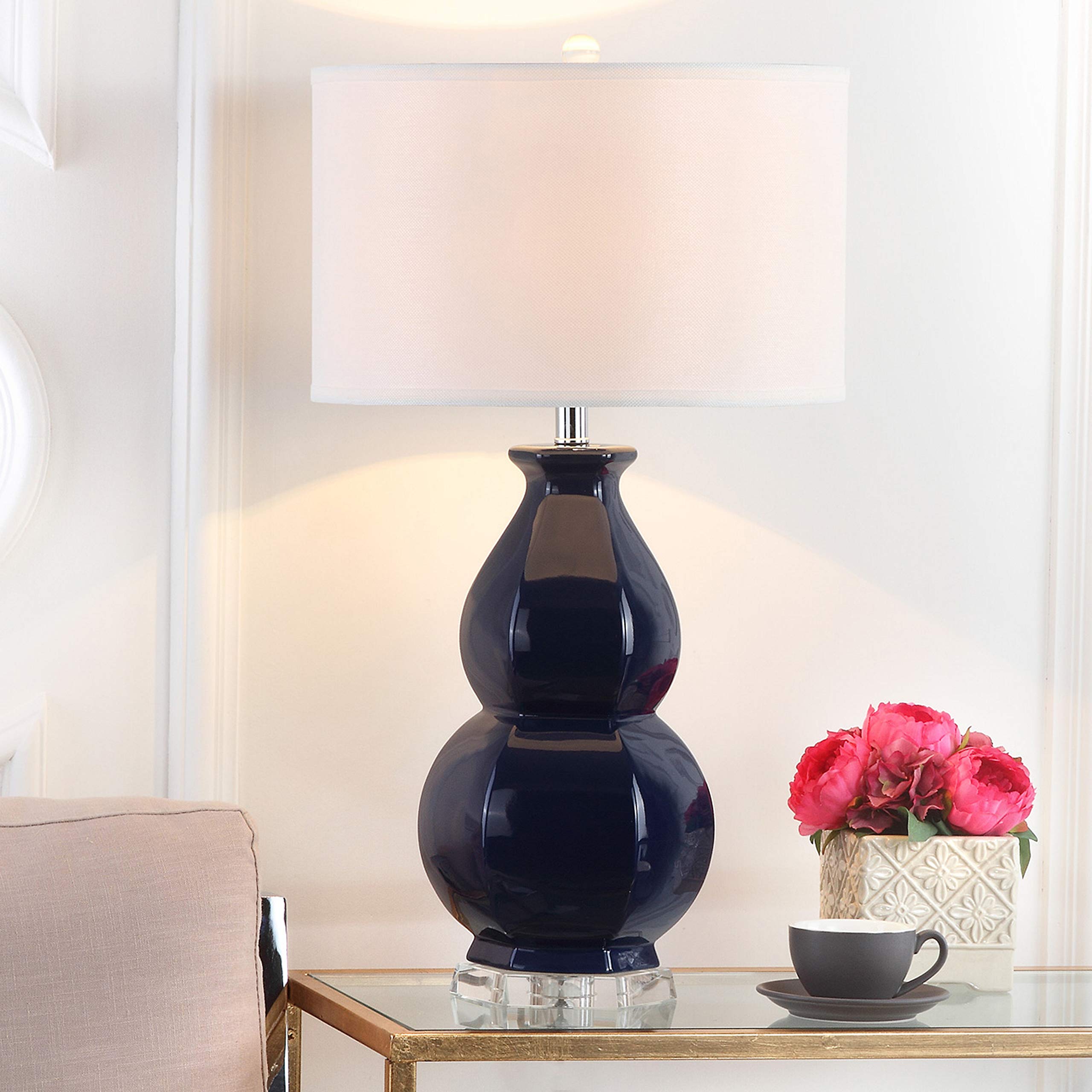 SAFAVIEH Juniper Modern Navy Ceramic 30-inch Table Lamp with LED Bulb - Perfect for Bedroom, Living Room, Home Office & Nightstand Lighting Decor