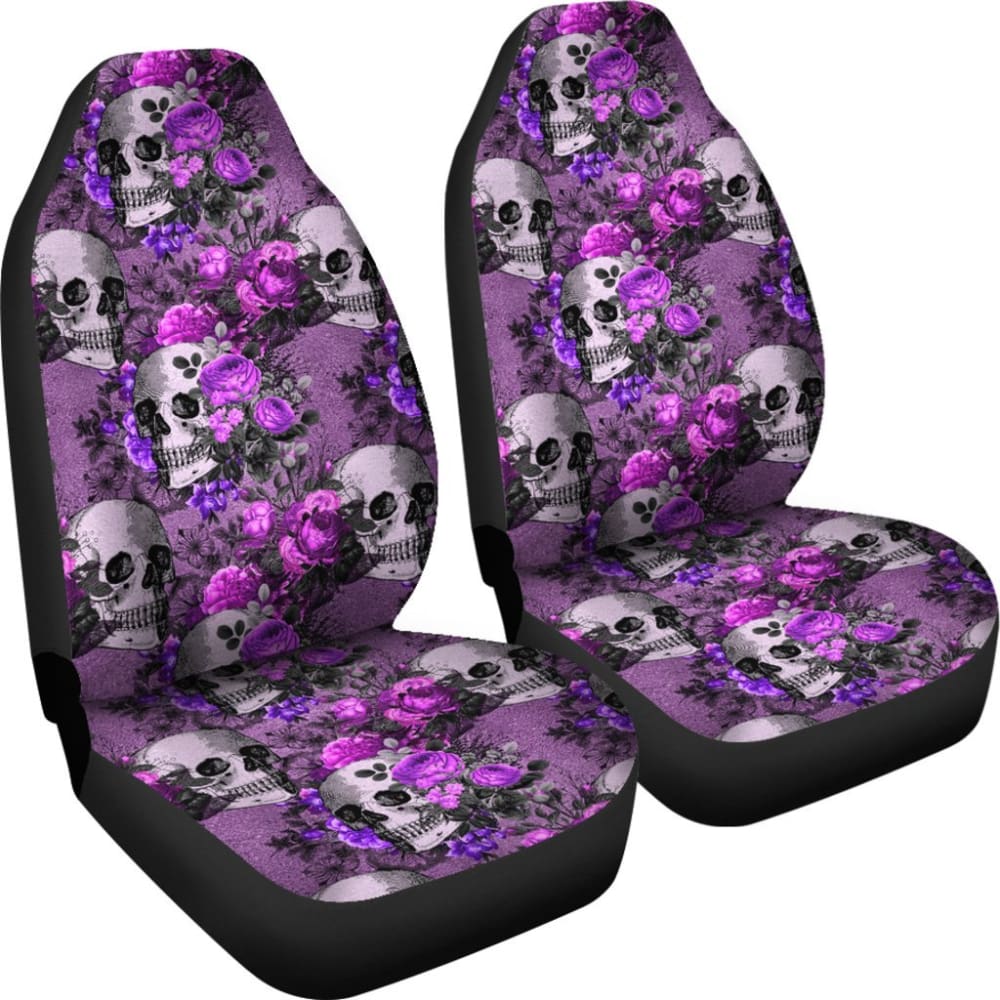 2 Pcs Gothic Skull Car Seat Covers - Unique Black Skull Design for Cars, Trucks & SUVs - Perfect for Halloween, Gothic Style & Car Accessories