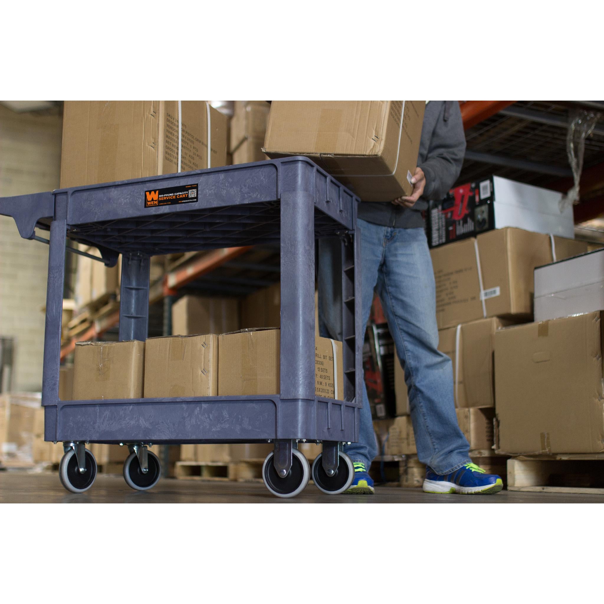 WEN 73002T Heavy Duty Utility Cart - 500 lb Capacity, 40 x 17 Inch Steel Service Cart for Warehouse, Garage & Workshop Organization