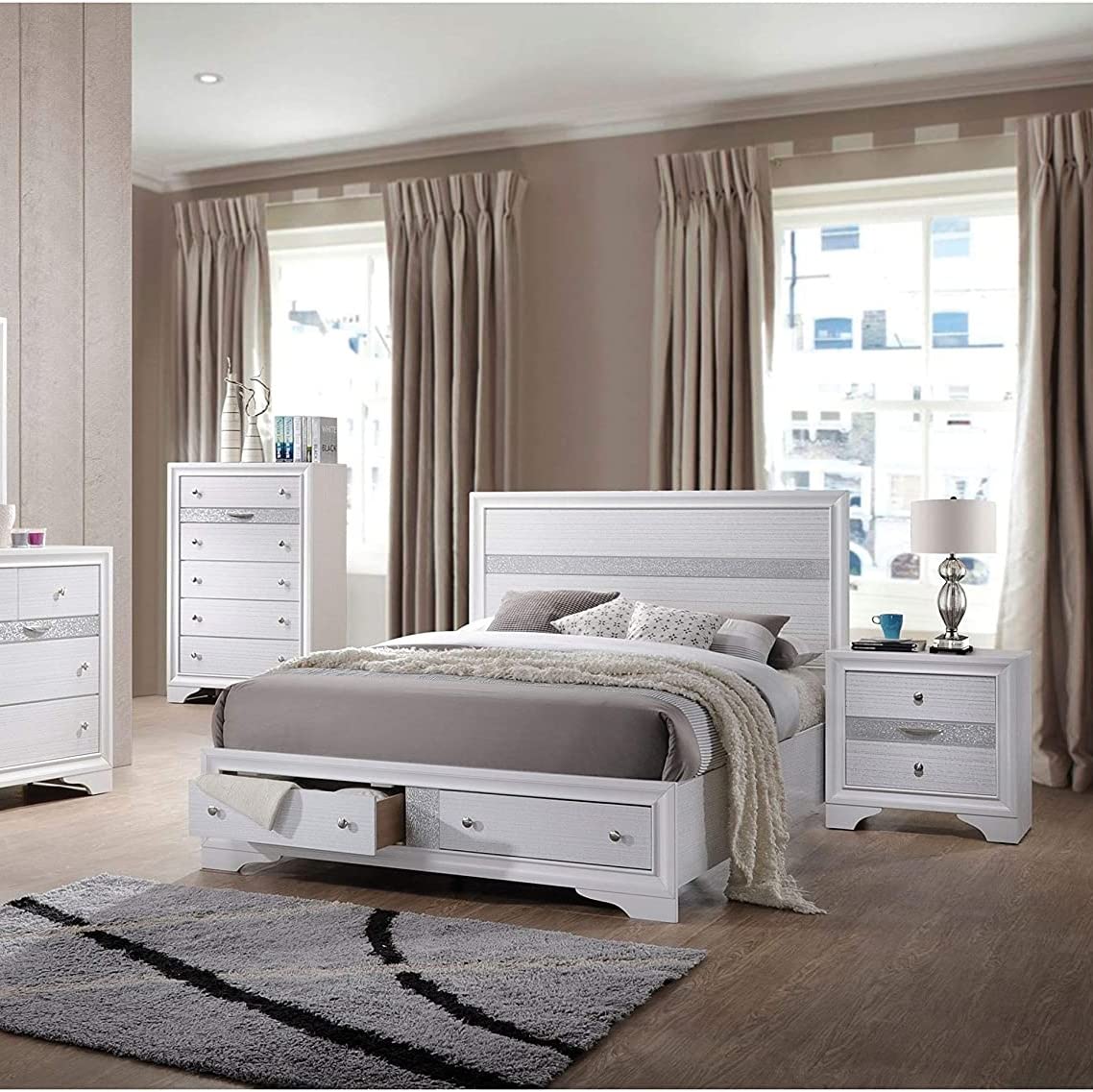 Solid Wood Queen Bed Frame with Headboard & Footboard - No Box Spring Needed, Includes 2 Storage Drawers | White Platform Bed for Queen Mattress | Perfect for Master Bedroom, Guest Room & Small Space Furniture