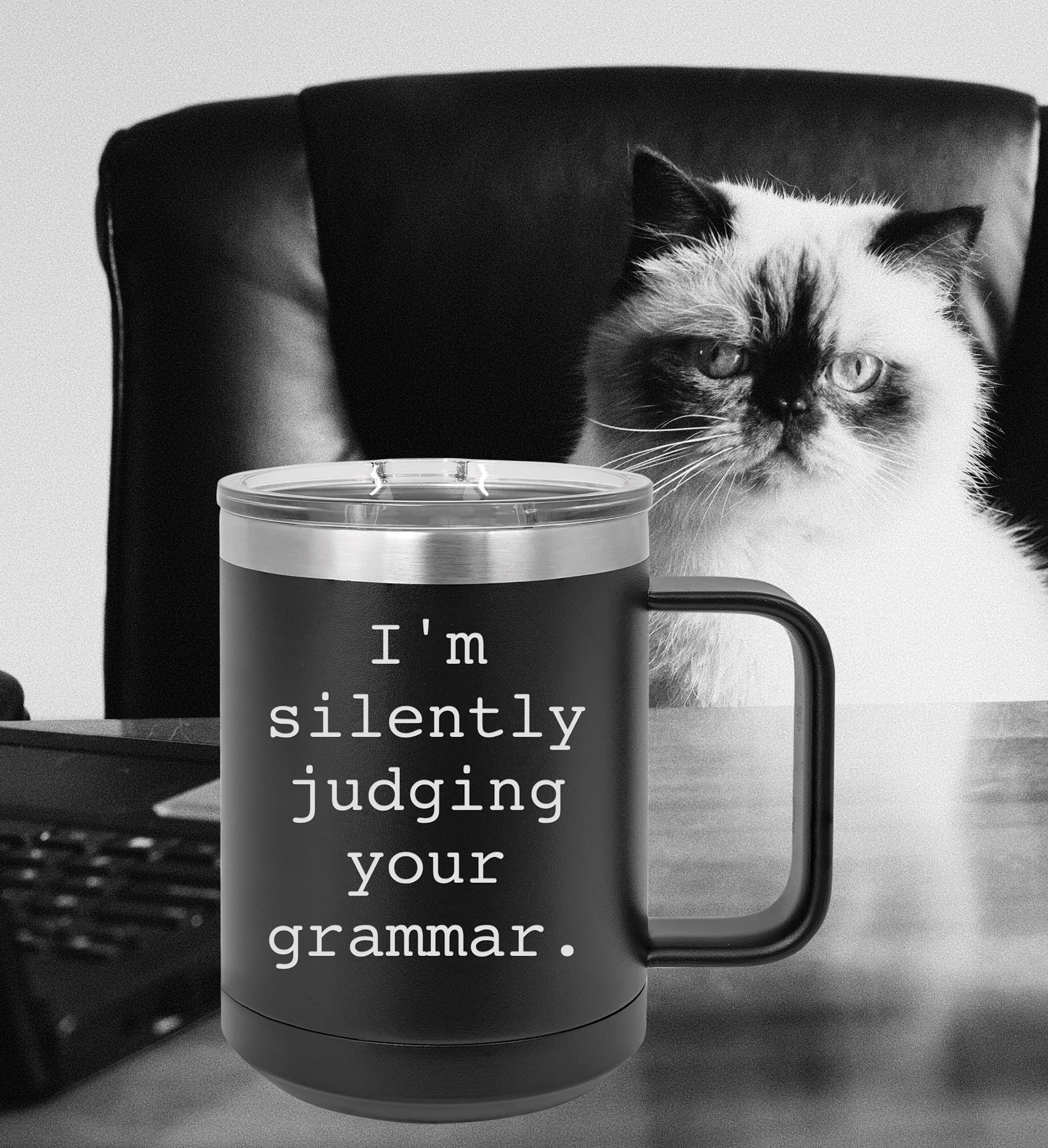 Funny Sarcasm Coffee Mug - 15oz Stainless Steel Vacuum Insulated Travel Tumbler with Handle & Lid - Perfect for Office, Coworker Gifts & Grammar Lovers - Great for Work, Commuting & Coffee Breaks (Teal)