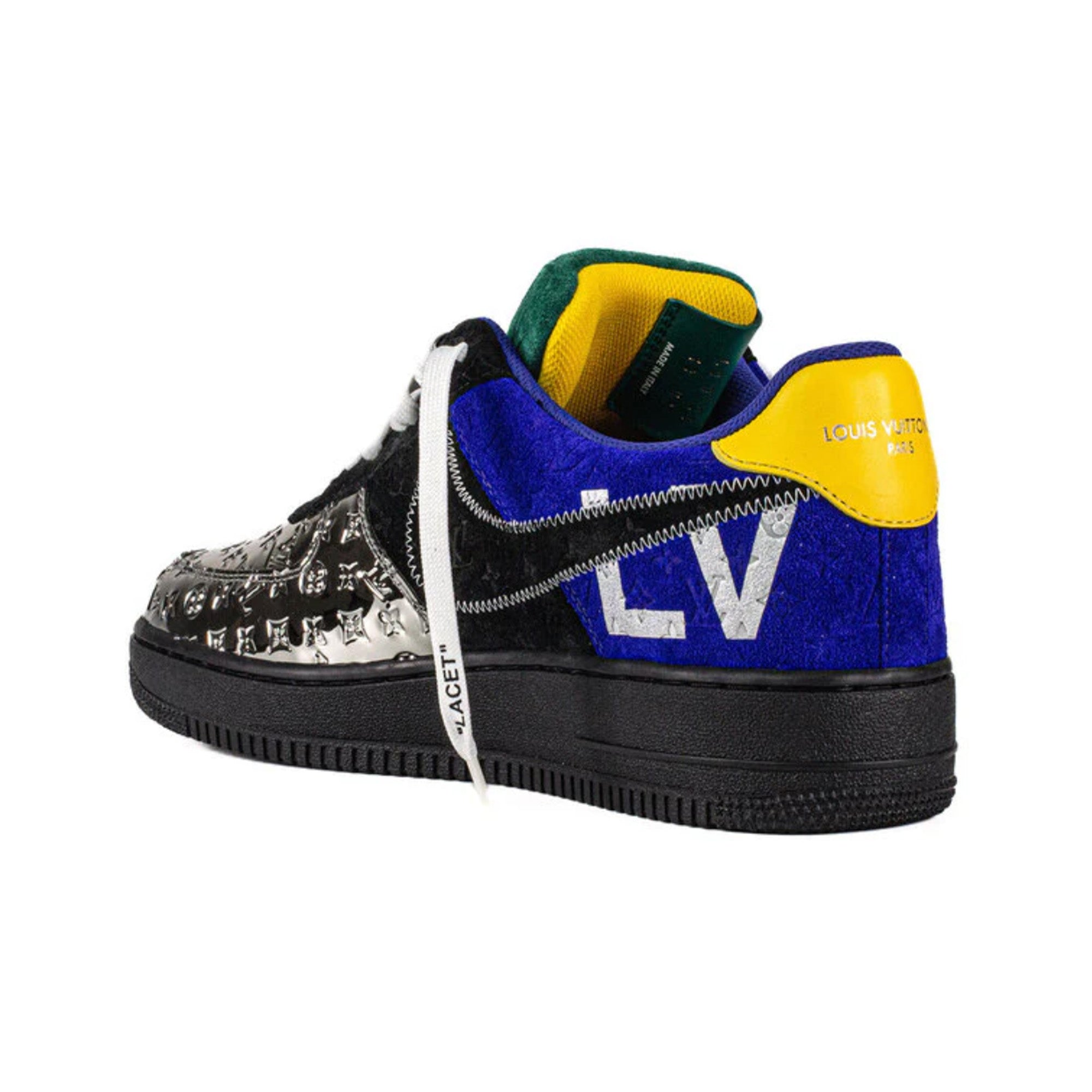Nike Air Force 1 x Louis Vuitton x Virgil Abloh 'Black Metallic Silver' Sneakers (2022) - Limited Edition Luxury Streetwear for Men's Fashion & Sneaker Collectors