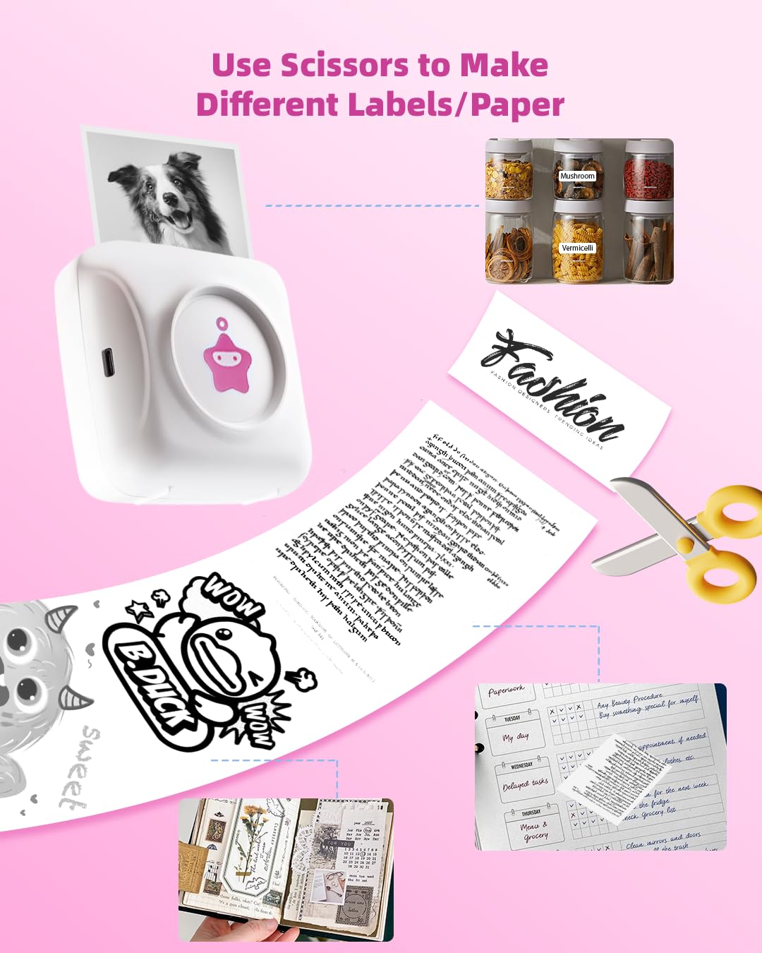 Portable Mini Bluetooth Mobile Printer - Wireless Pocket Photo Printer for iPhone & Android - Compatible with 10 Rolls Paper & Stickers - Perfect for Travel, Office, and Home Use