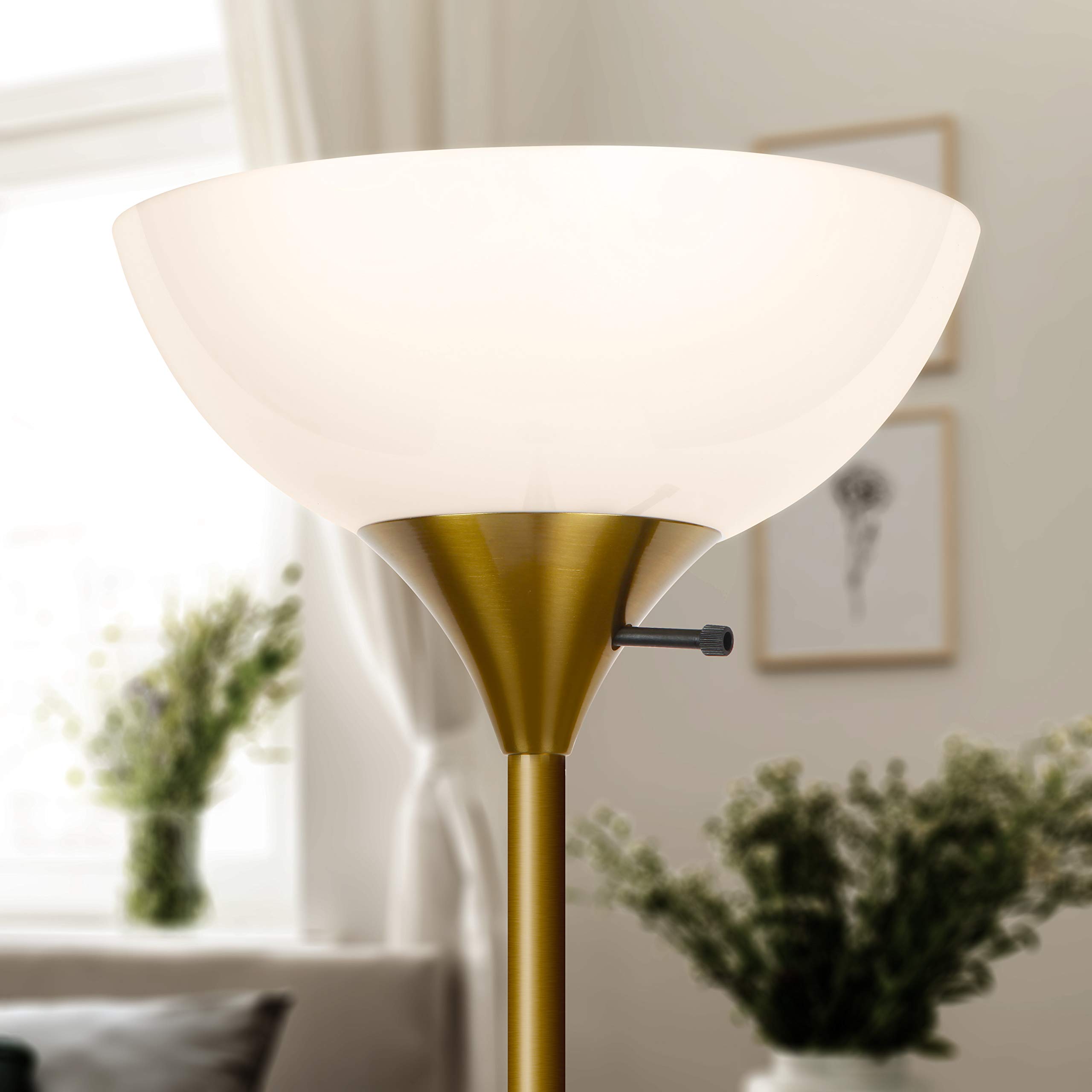 Brightech Sky Dome Dimmable LED Floor Lamp - Adjustable Torchiere Standing Light for Living Room, Bedroom & Office - Tall Reading Lamp with Brass/Gold Finish - Perfect for Night Reading, Working & Home Decor