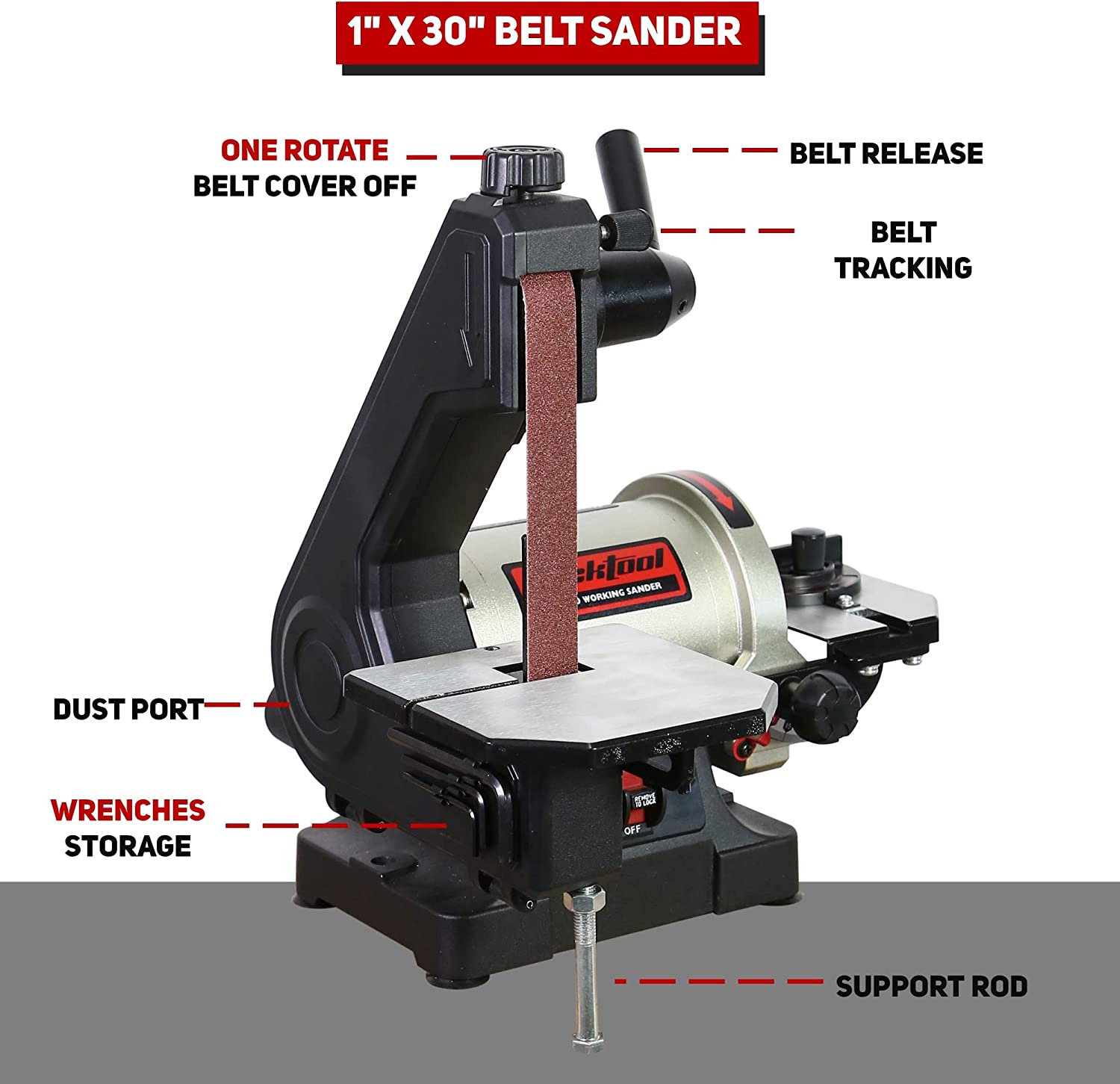 Bucktool 1x30 Inch Benchtop Belt Sander - 1/3HP Direct Drive Motor - Compact Wood & Metal Sanding Machine for DIY Projects, Knife Sharpening, and Metalworking