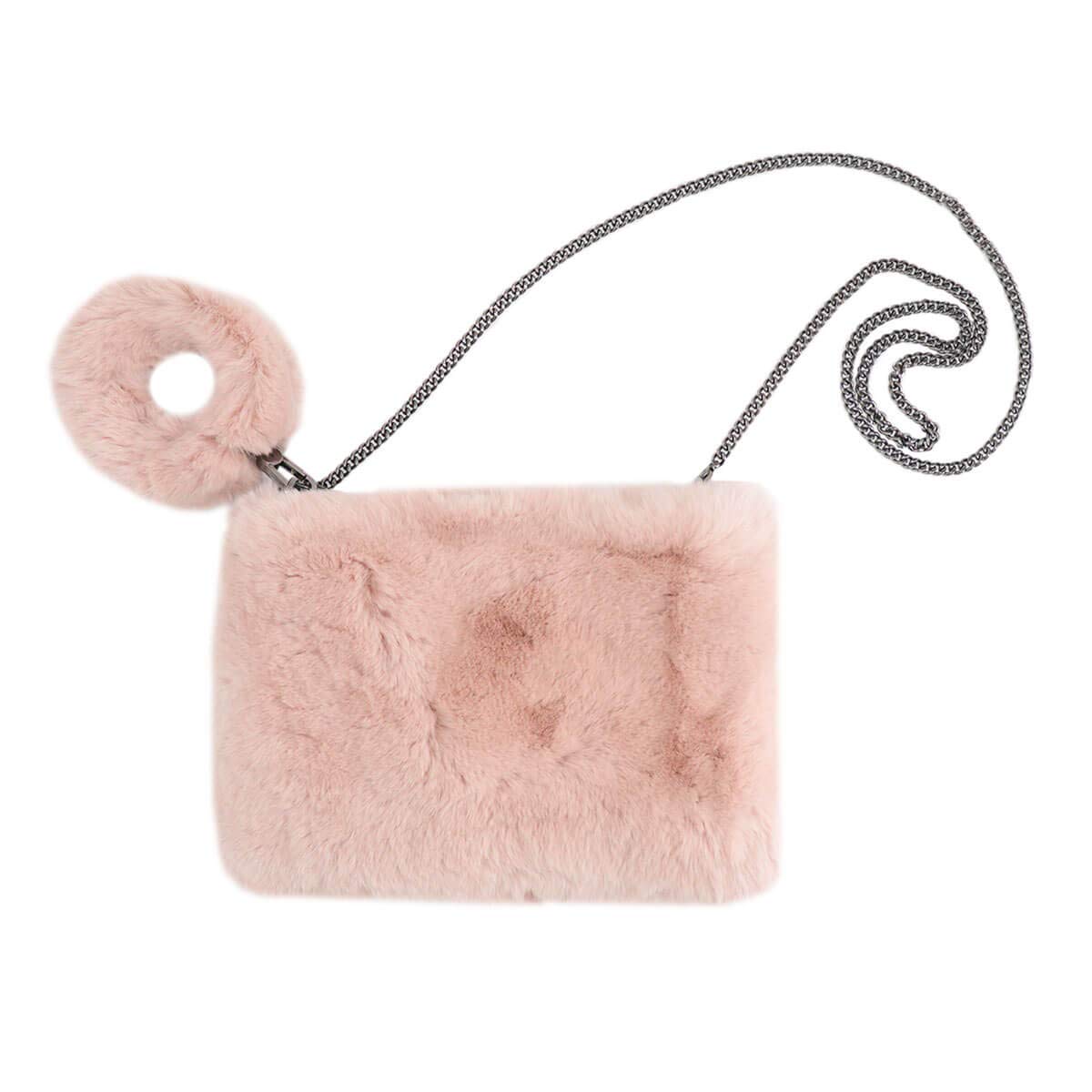 Surell Real Rex Rabbit Fur Wristlet Bag - Soft Fuzzy Clutch Purse with Adjustable Long Strap & Secure Zipper Closure - Luxury Fashion Handbag for Women - Perfect for Evening Parties, Weddings & Special Occasions