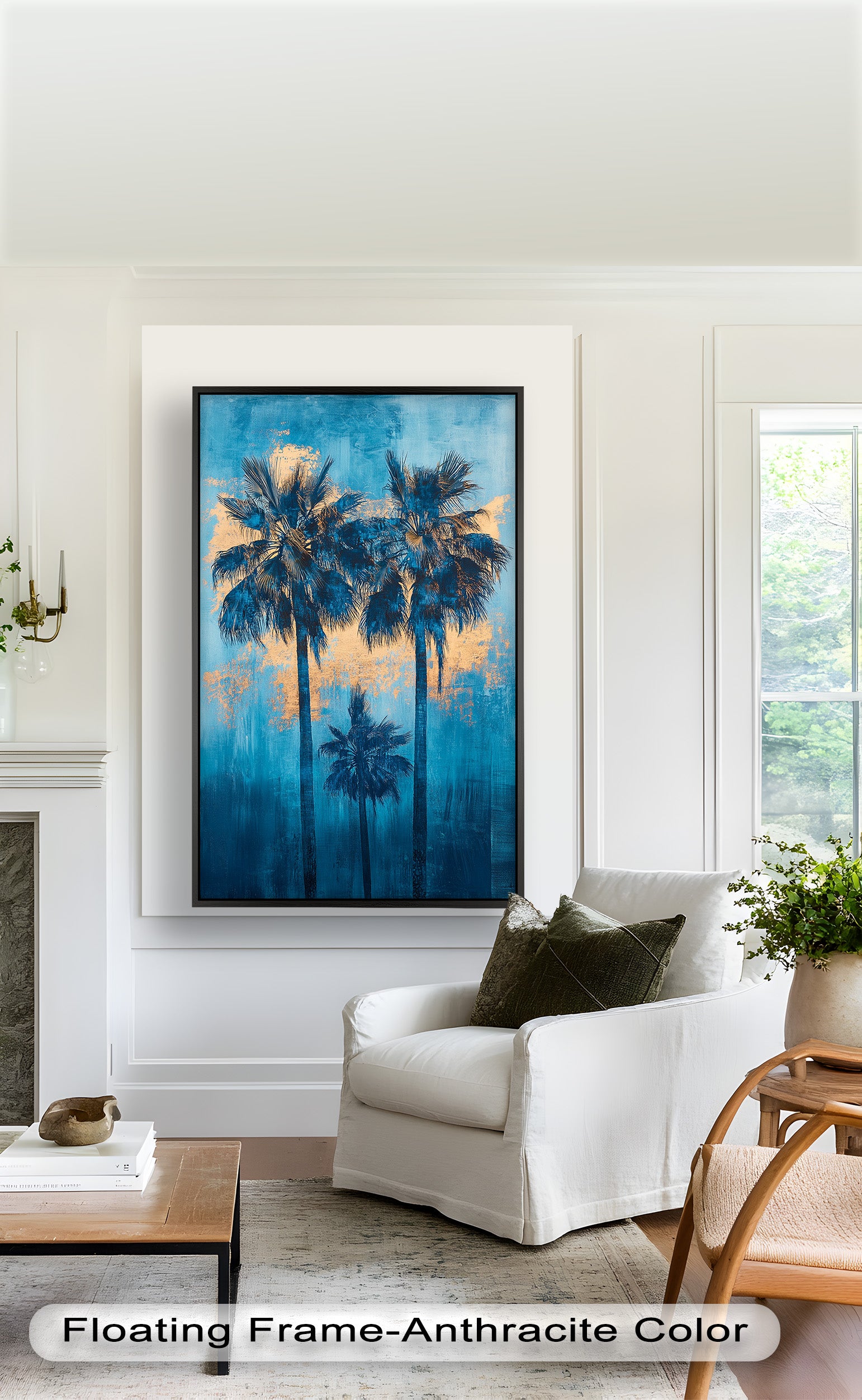 Blue Sunset Palms Tropical Oil Painting - Handmade Beach Wall Art for Living Room, Bedroom & Office Decor
