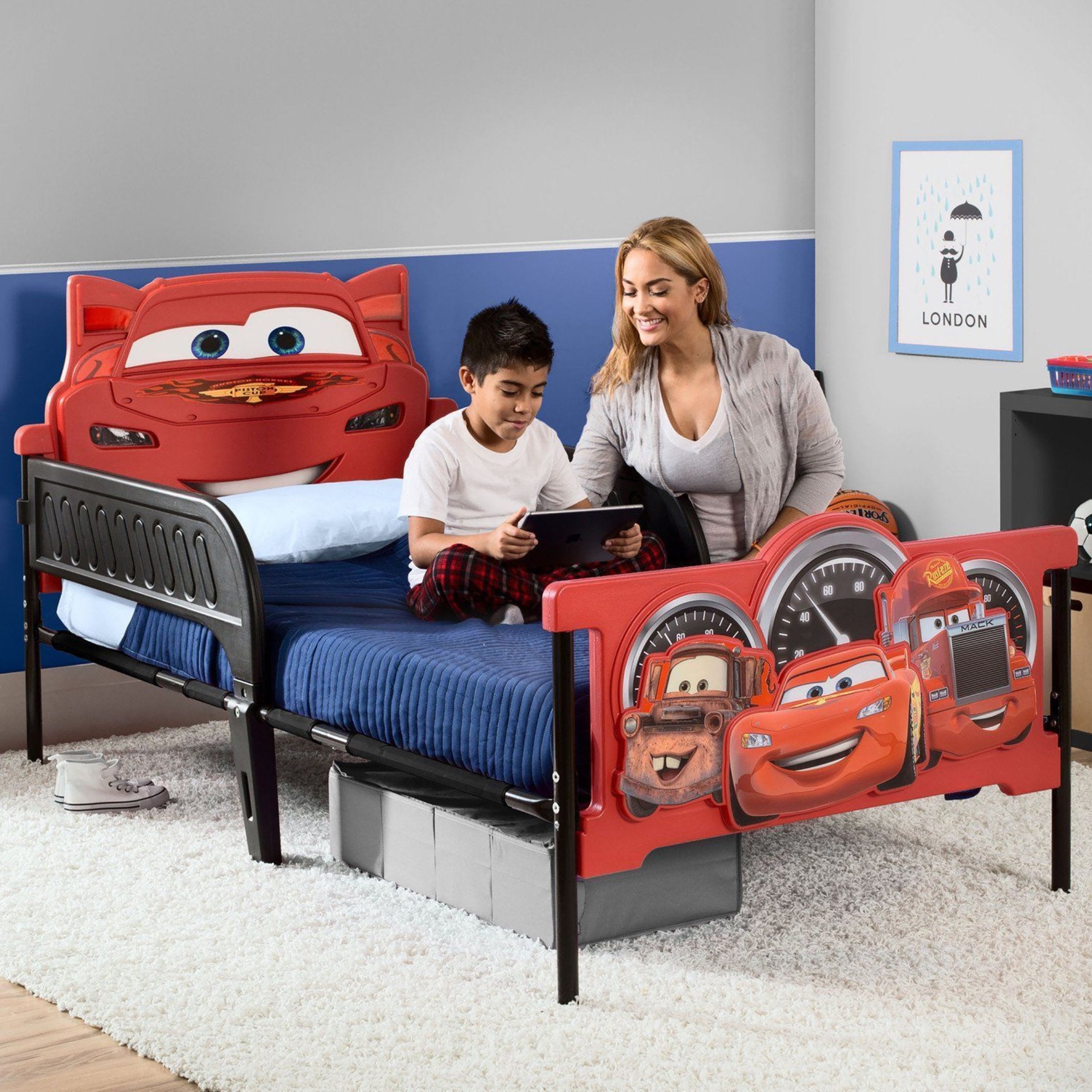 3D Twin Bed for Kids - Plastic Car-Shaped Bed Frame for Boys & Girls - Perfect for Themed Bedrooms and Playrooms