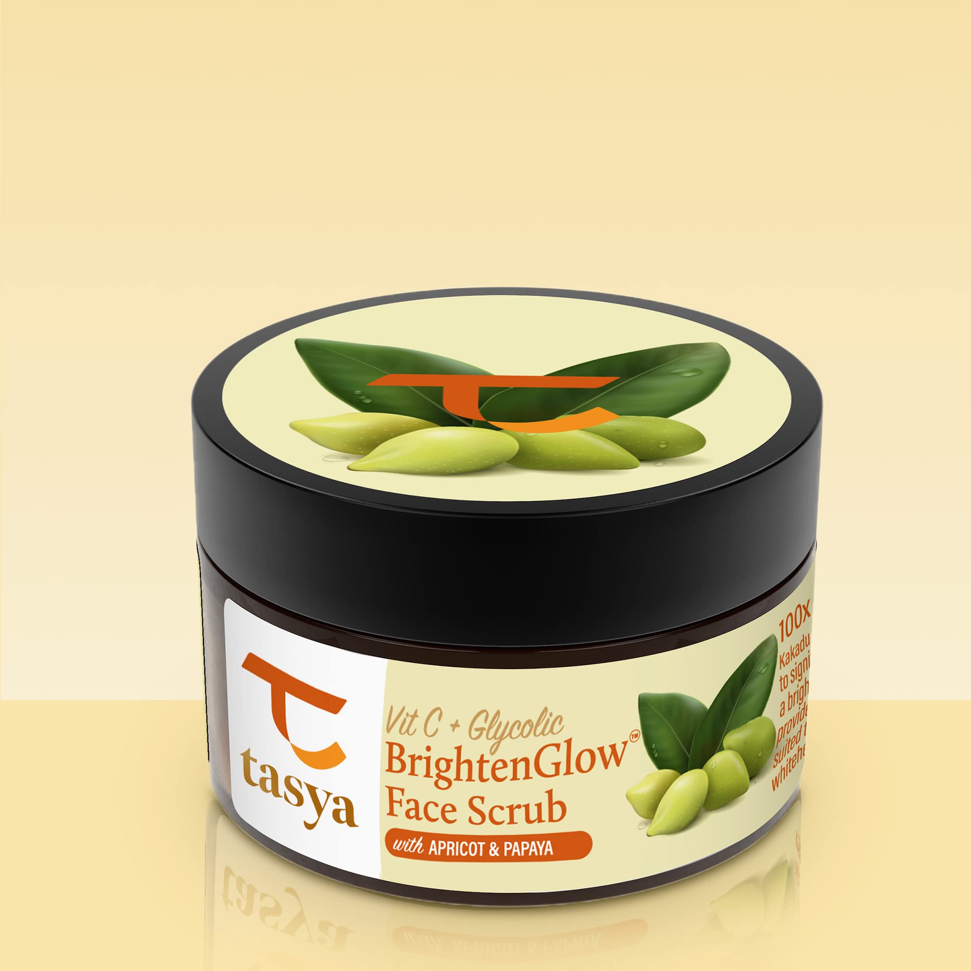 Tasya Vitamin C Glycolic Acid BrightenGlow™ Face Scrub with Apricot & Papaya - 100gm Exfoliating Facial Cleanser for Glowing Skin - Perfect for Daily Brightening & Anti-Aging Skincare Routine