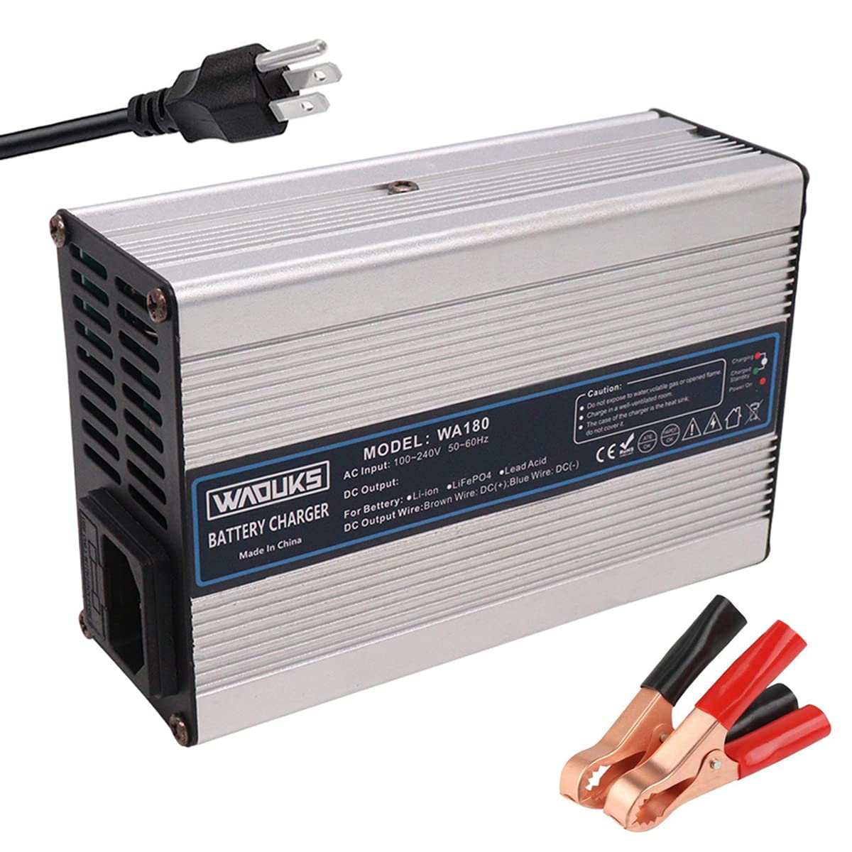 12V 10A Power Supply Adapter with Alligator Clips - Universal Battery Charger for 12V Lead Acid AGM Gel VRLA OPZV Batteries - Built-in Cooling Fan - Perfect for Car, Boat, RV, Solar & Emergency Power Backup