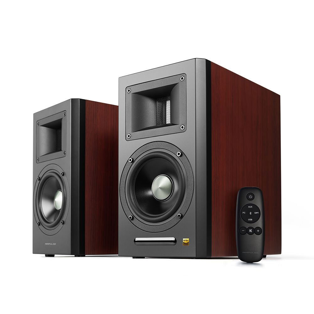 AirPulse A100HD High Resolution Certified Active Bookshelf Speakers - Premium Cherry Wood Finish for Home Theater, Gaming & Music Listening