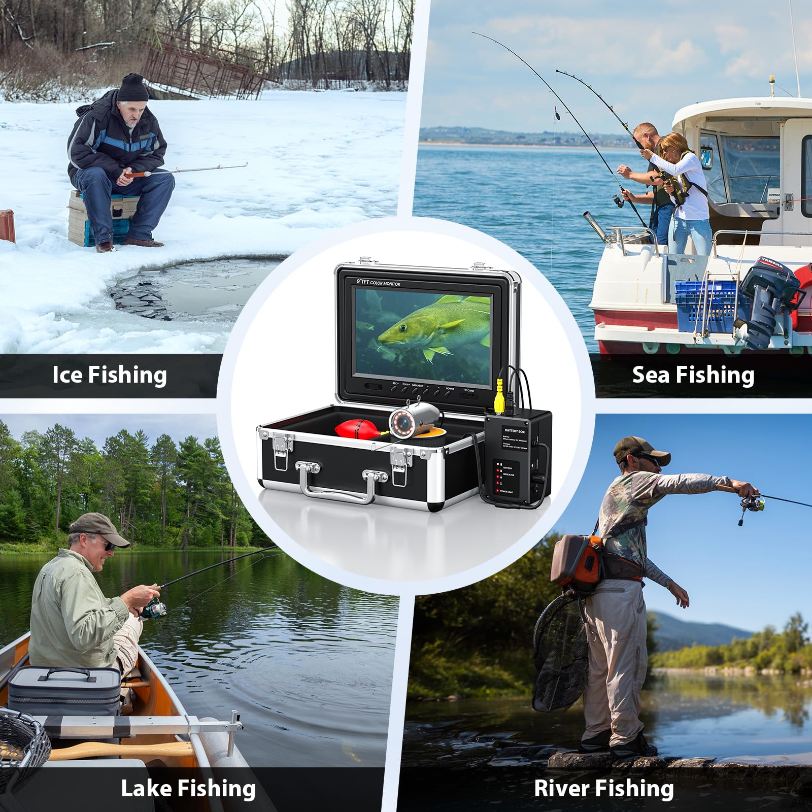 Eyoyo 9 Inch LCD Underwater Fishing Camera with 1000TVL, 15m Cable & 12 IR Lights - Portable Fish Finder for Ice, Lake, Boat Fishing - Ideal for Night Fishing, Scuba Diving & Underwater Exploration