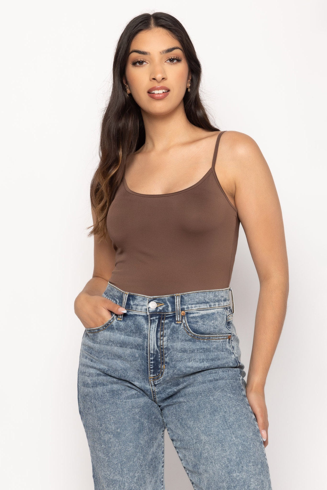 Women's Scoop Neck Cami Top with Spaghetti Straps - Soft Stretchy Tank Top for Layering, Casual Wear & Summer Outfits