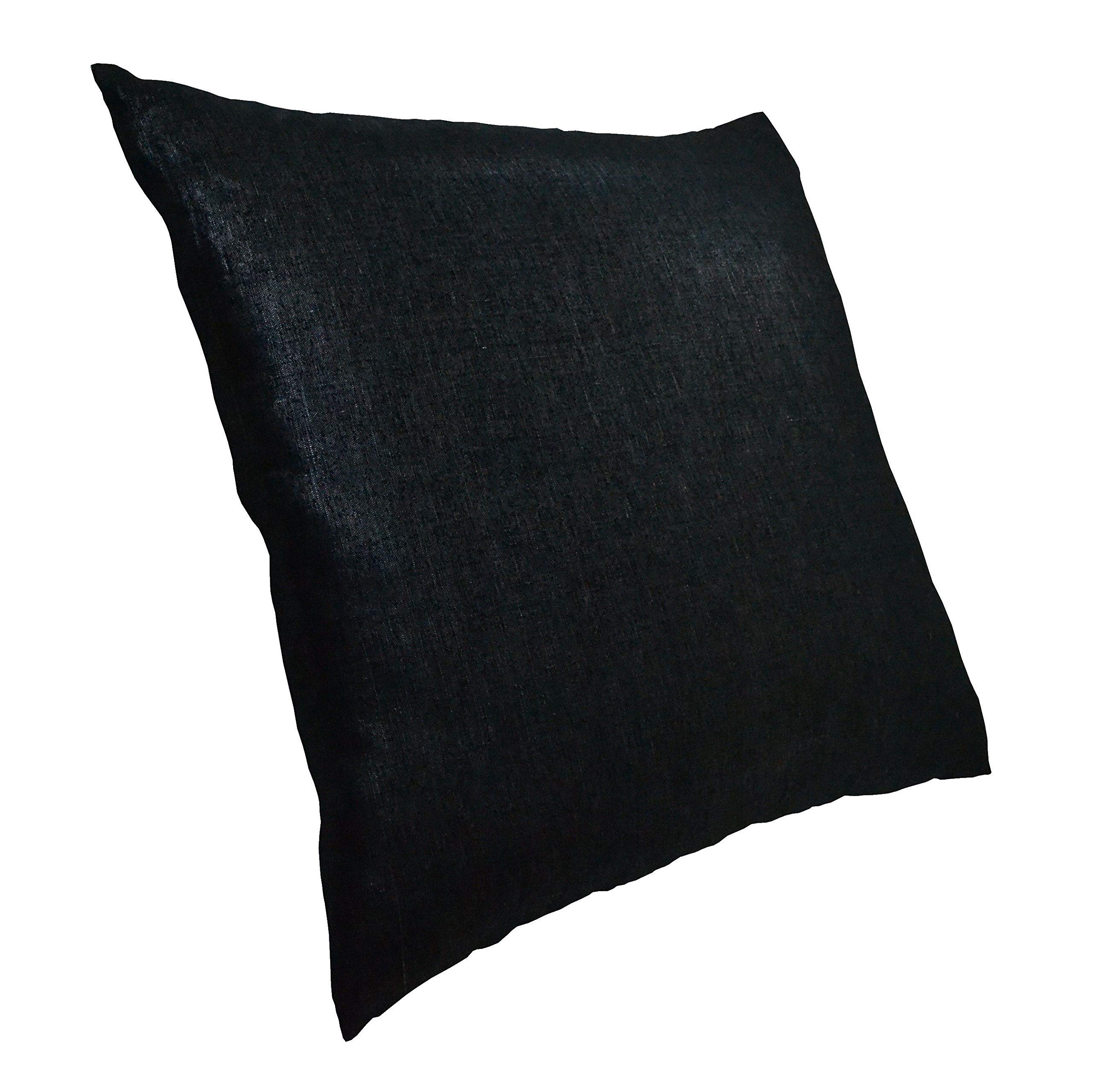 Luxury Reversible Metallic Linen Pillow Cover - Black & Silver Glitter Sparkle Decorative Euro Sham (26x26) | 100% Pure Belgian Flax Organic Accent Throw Pillow Case | Perfect for Sofa, Bedroom Decor & Living Room Styling