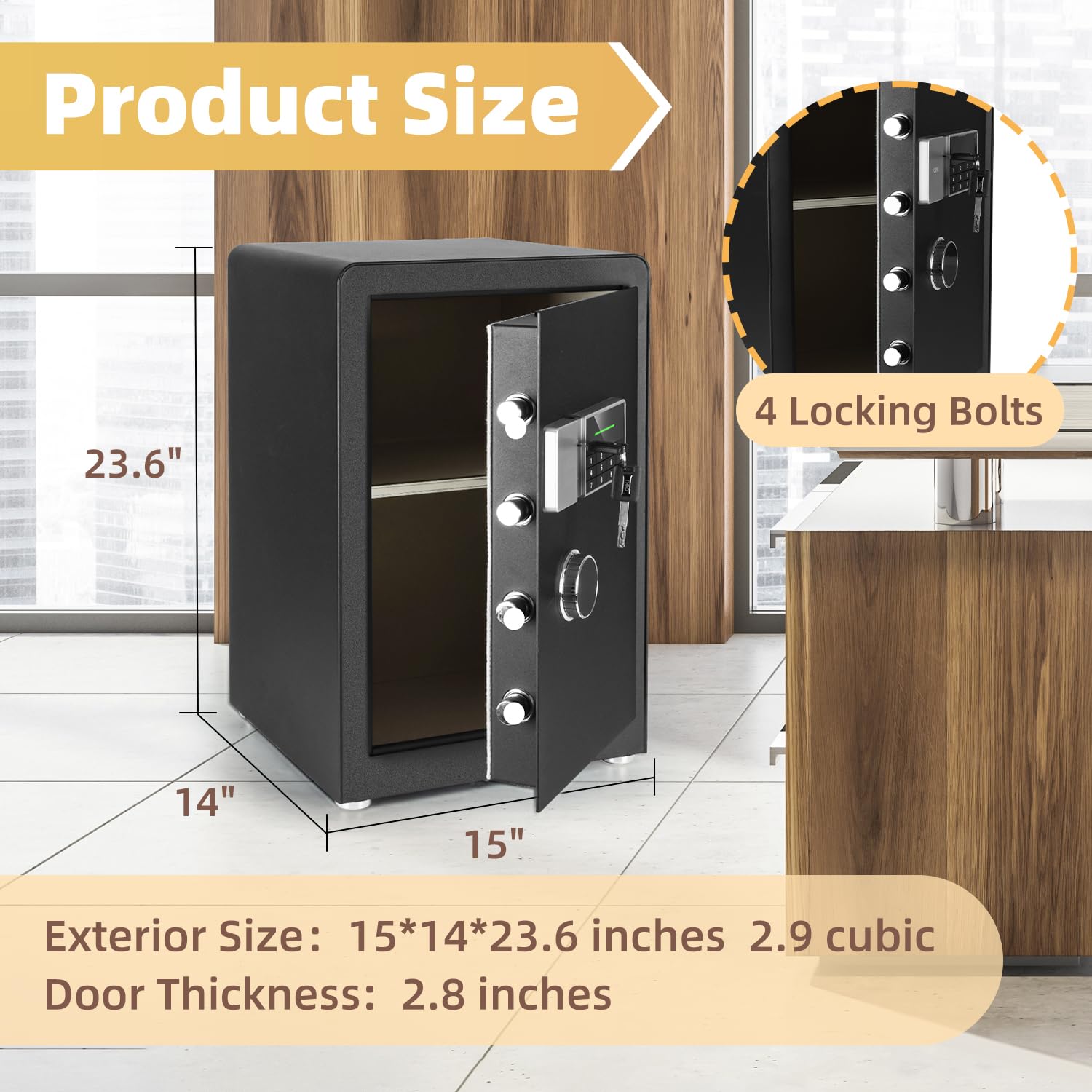 2.9 Cubic Feet Home Security Safe Box with Electronic Digital Keypad - Dual Alarm System, LED Light & Adjustable Shelves - Fireproof Safe for Money, Jewelry, Documents - Ideal for Home, Office & Hotel Use