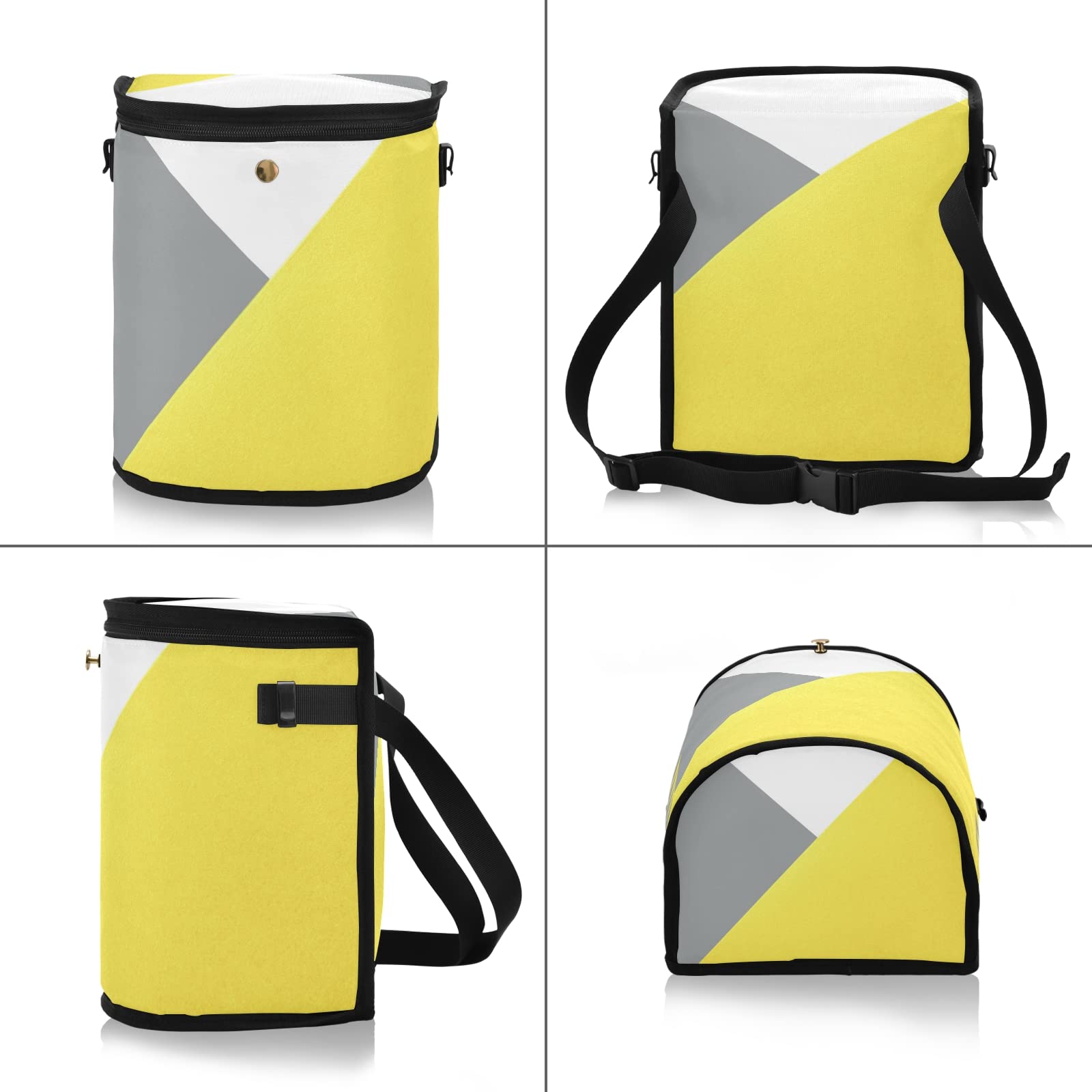 Yellow and Gray Geometric Car Trash Can - Leak Proof Hanging Garbage Bin with Lid | Waterproof Vehicle Waste Basket for Truck, Minivan, SUV | Perfect for Road Trips, Commuting & Keeping Your Car Clean