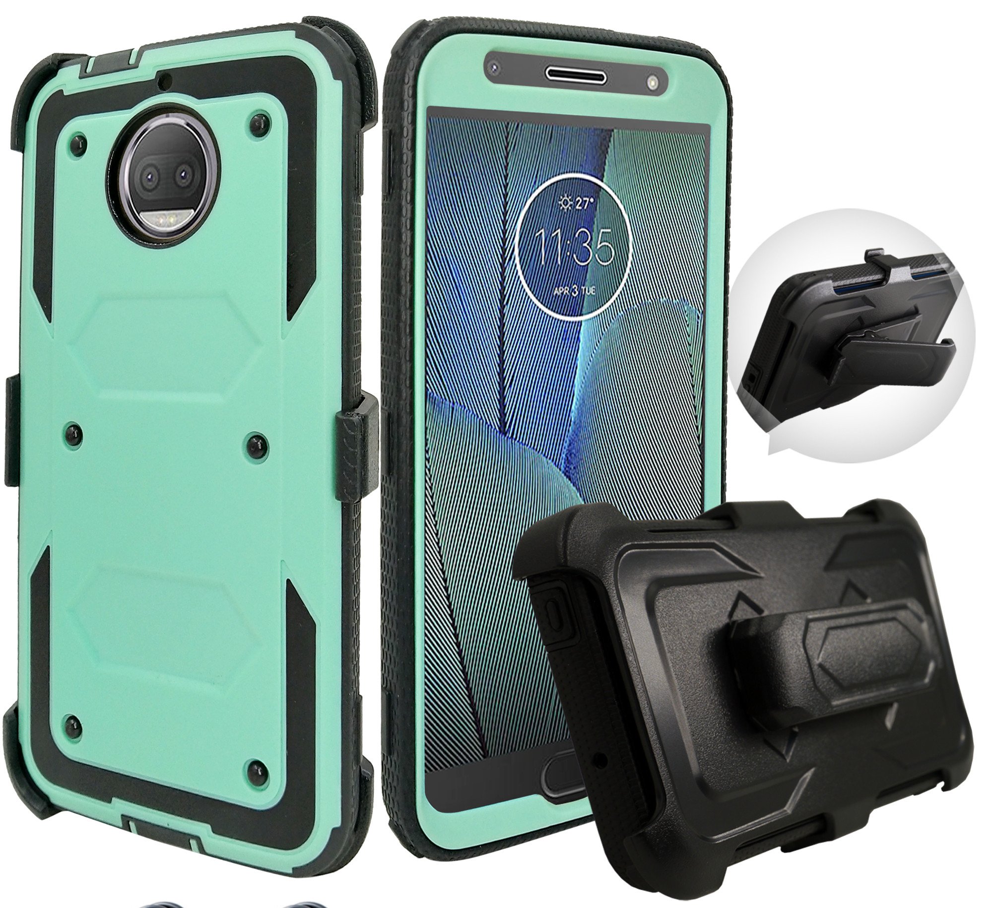 Motorola Moto G5S Case 5.2 Inch - 360° Full Body Protection Cover with Screen Protector, Kickstand, Holster Clip, Shockproof Armor Layers, Hard Back & Grip Sides for Everyday Use and Outdoor Activities (Teal)
