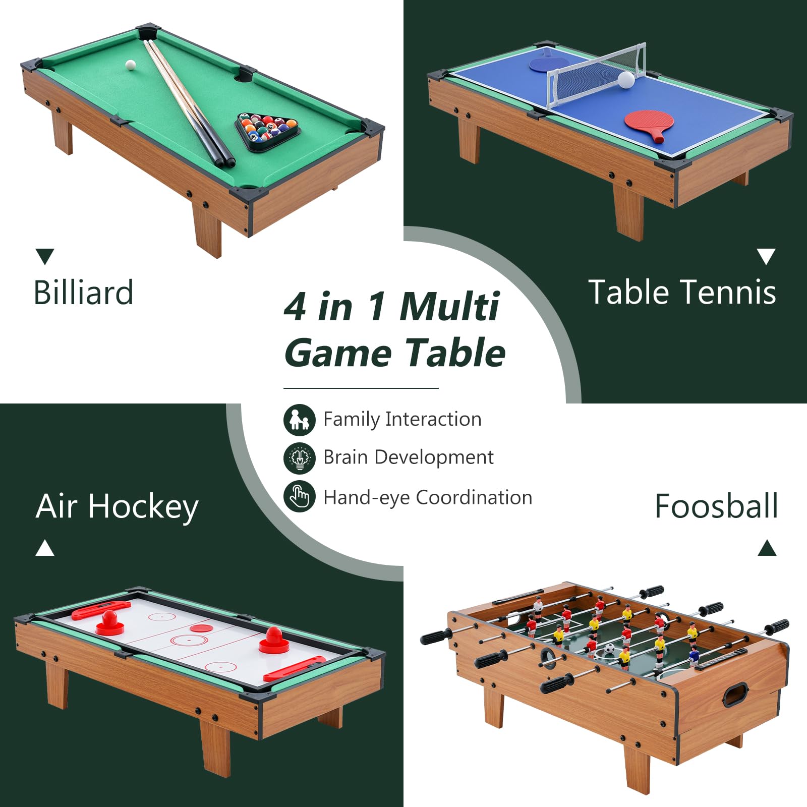 Goplus 4-in-1 Multi Game Table Set - Pool Billiards, Air Hockey, Foosball & Table Tennis Combo - Stackable Arcade Tabletop for Home, Game Room, Family Party & Indoor Entertainment