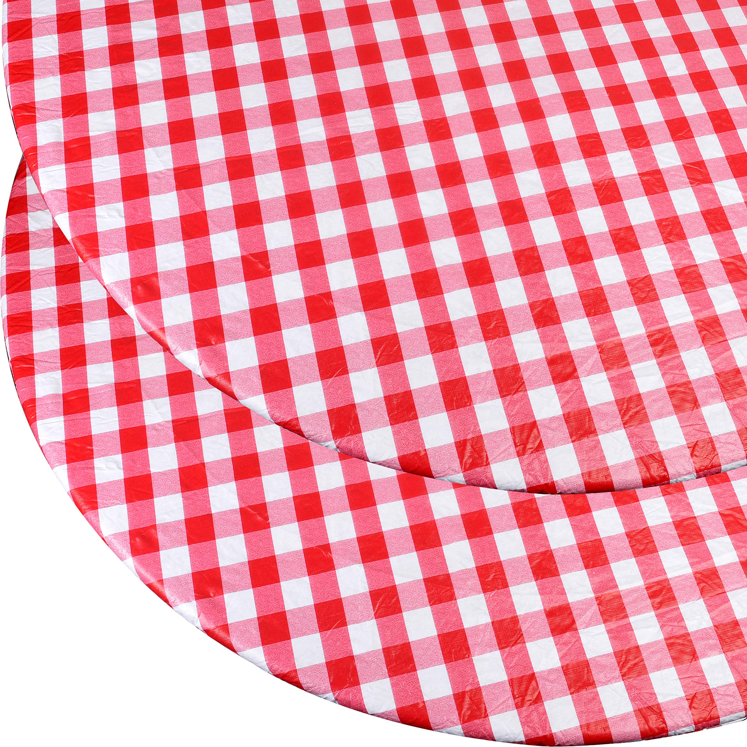 Double Pack Round Vinyl Tablecloth with Flannel Backing & Elastic Edge - Fits 40