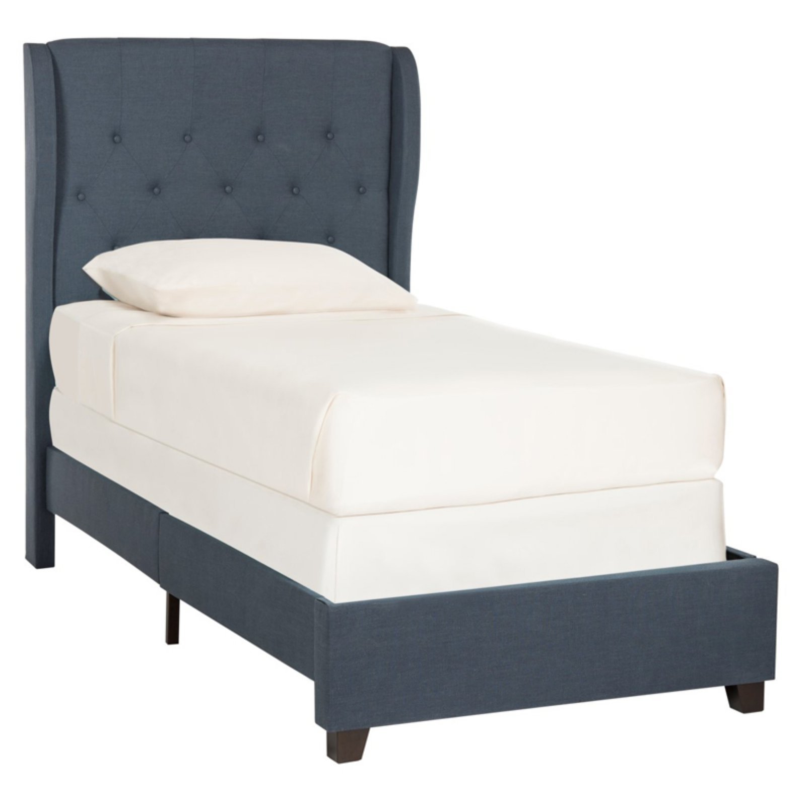 Safavieh Blanchett Navy Blue Linen Upholstered Tufted Wingback Bed - Twin Size, Classic Tufted Headboard, Luxury Bedroom Furniture for Guest Room, Master Bedroom & Home Decor