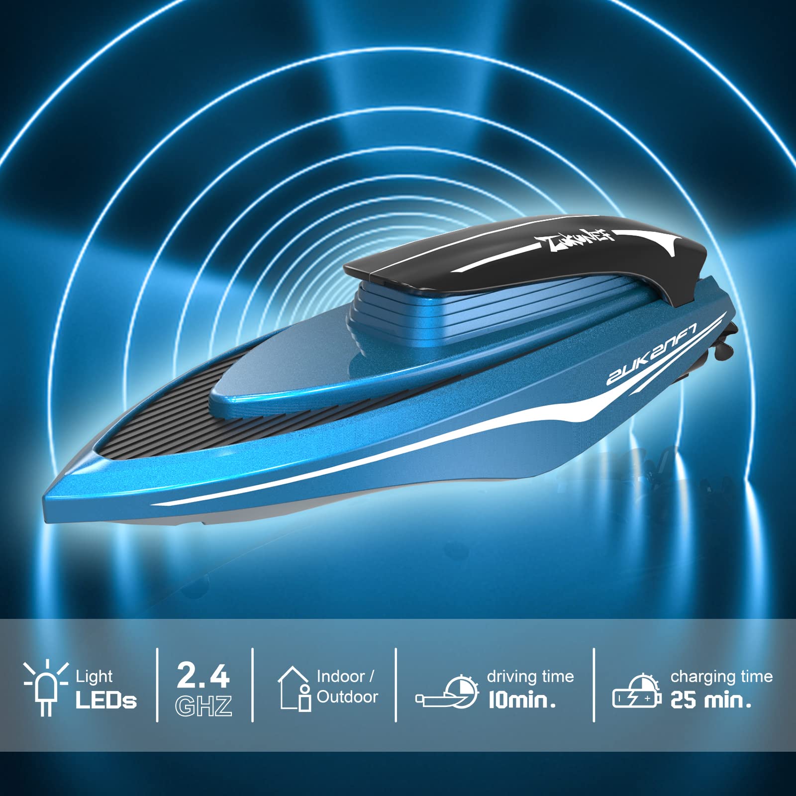 Uleway 2.4GHz Remote Control Boat for Kids & Adults - High Speed Mini RC Racing Boat Toy with LED Lights for Pool, Lake & Ocean - Perfect for Indoor & Outdoor Water Play, Birthday Gifts & Family Fun