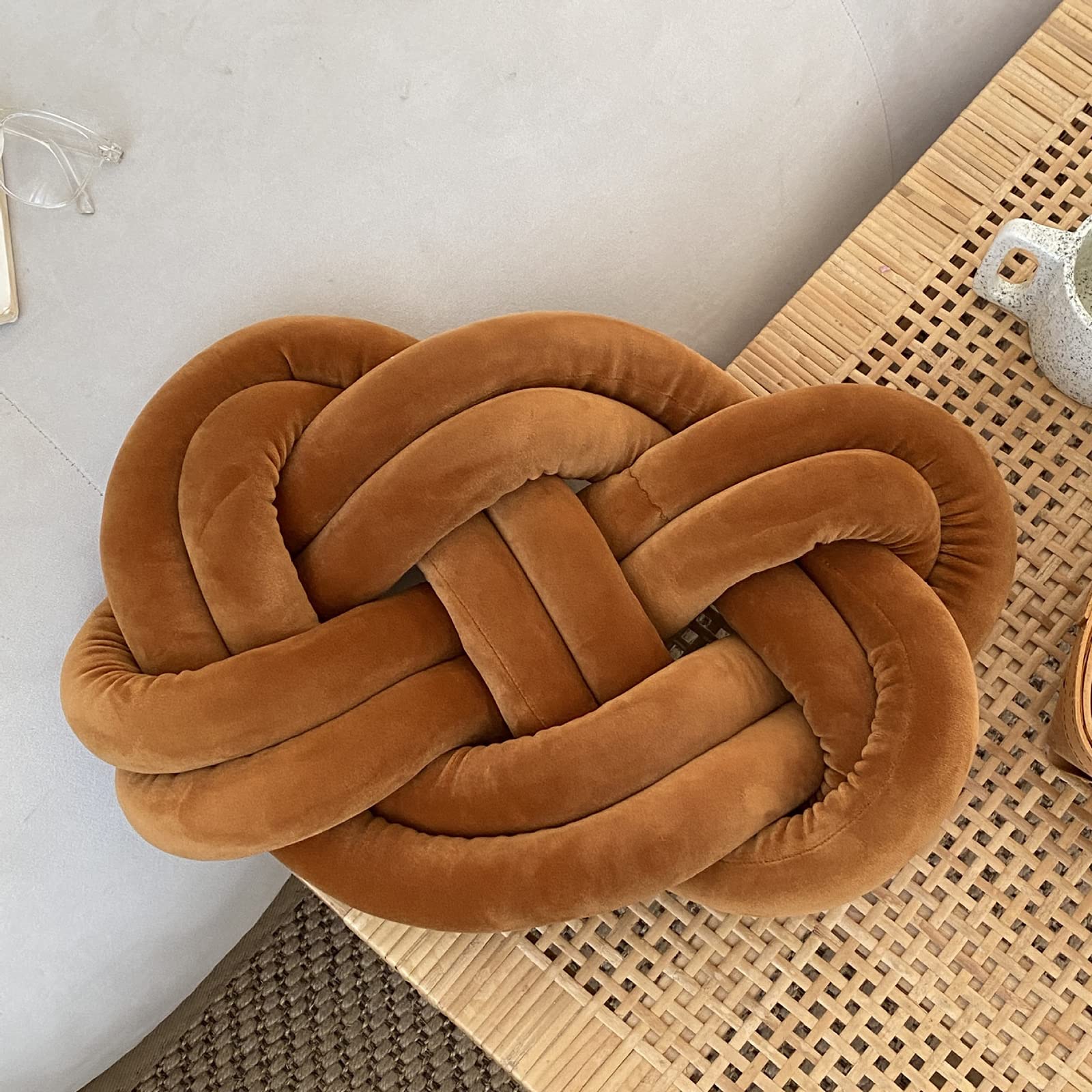 Handmade Caramel Knot Pillow - Soft Round Cushion for Sofa & Living Room Decor