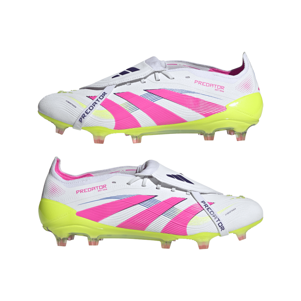 Adidas Predator Elite FG Soccer Cleats - Fold Over Tongue Design, Cloud White/Lucid Pink/Lucid Lemon - Perfect for Competitive Matches & Training Sessions