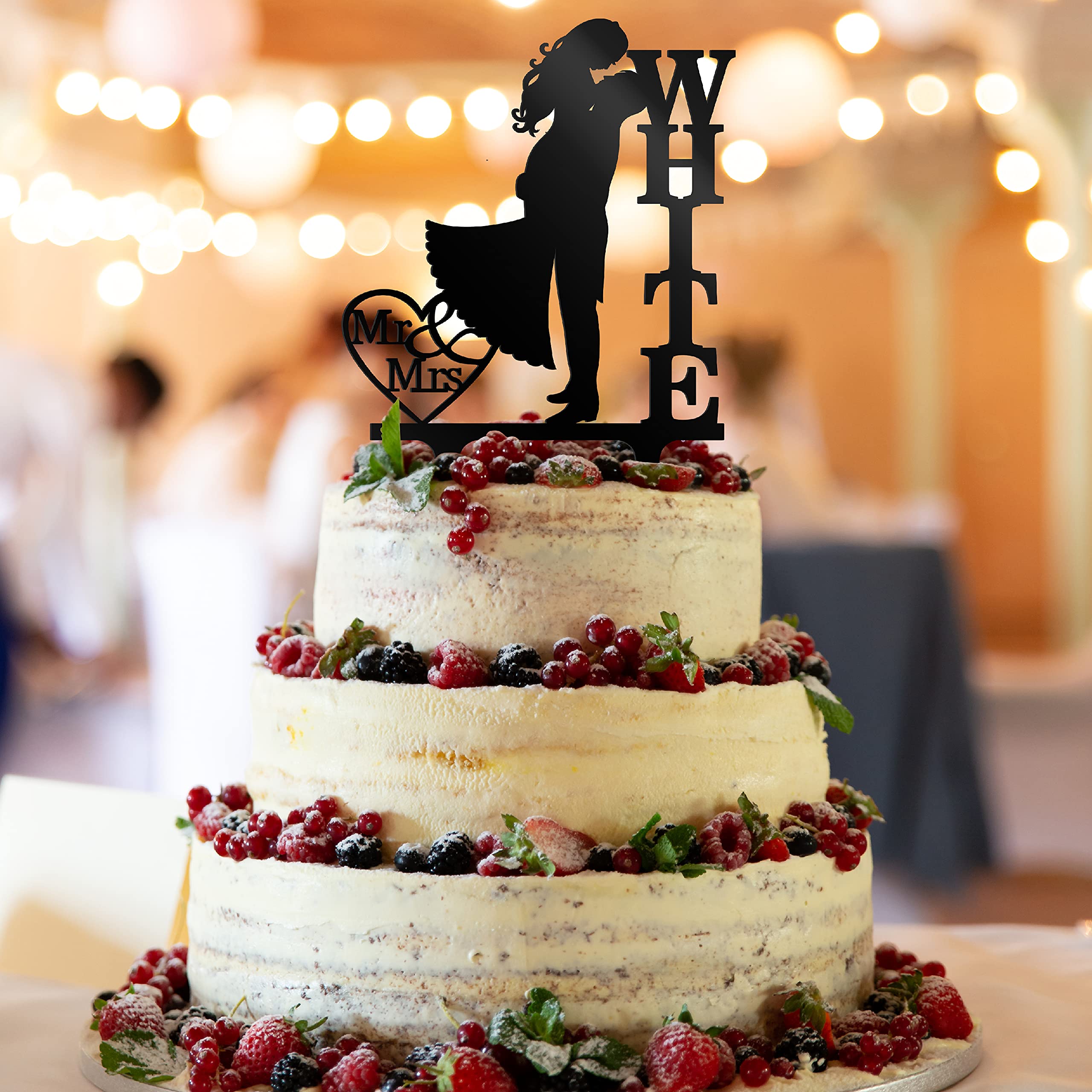 Custom Wooden Wedding Cake Topper - Personalized Bride & Groom Kissing Figurine with Last Name | Elegant Wedding Cake Decoration for Anniversary & Reception