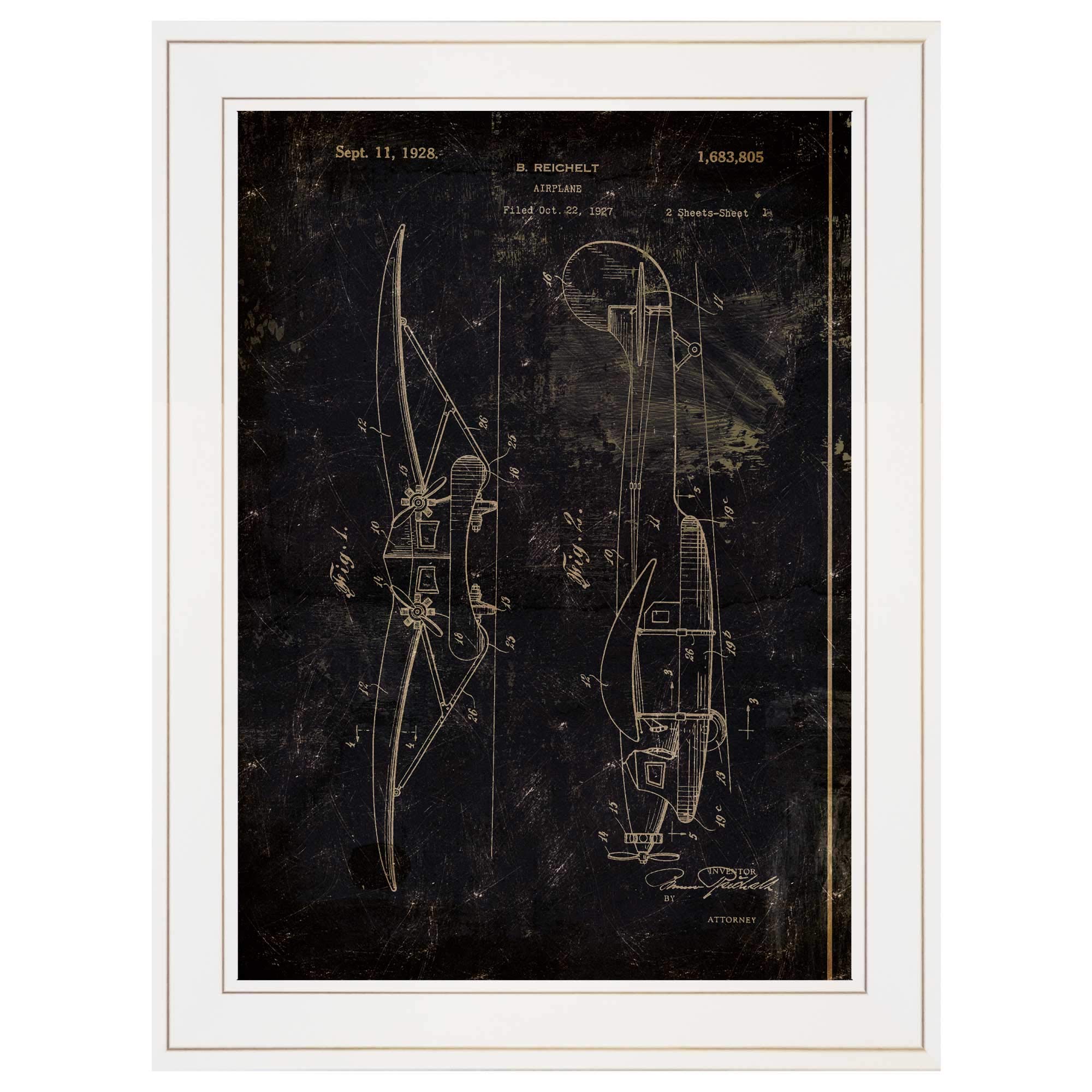 Cloverfield & Co. Airplane Patent II Framed Wall Art - Modern Home Decor for Living Room & Bedroom - White Framed Print - Perfect for Office, Nursery & Dorm Room Decor