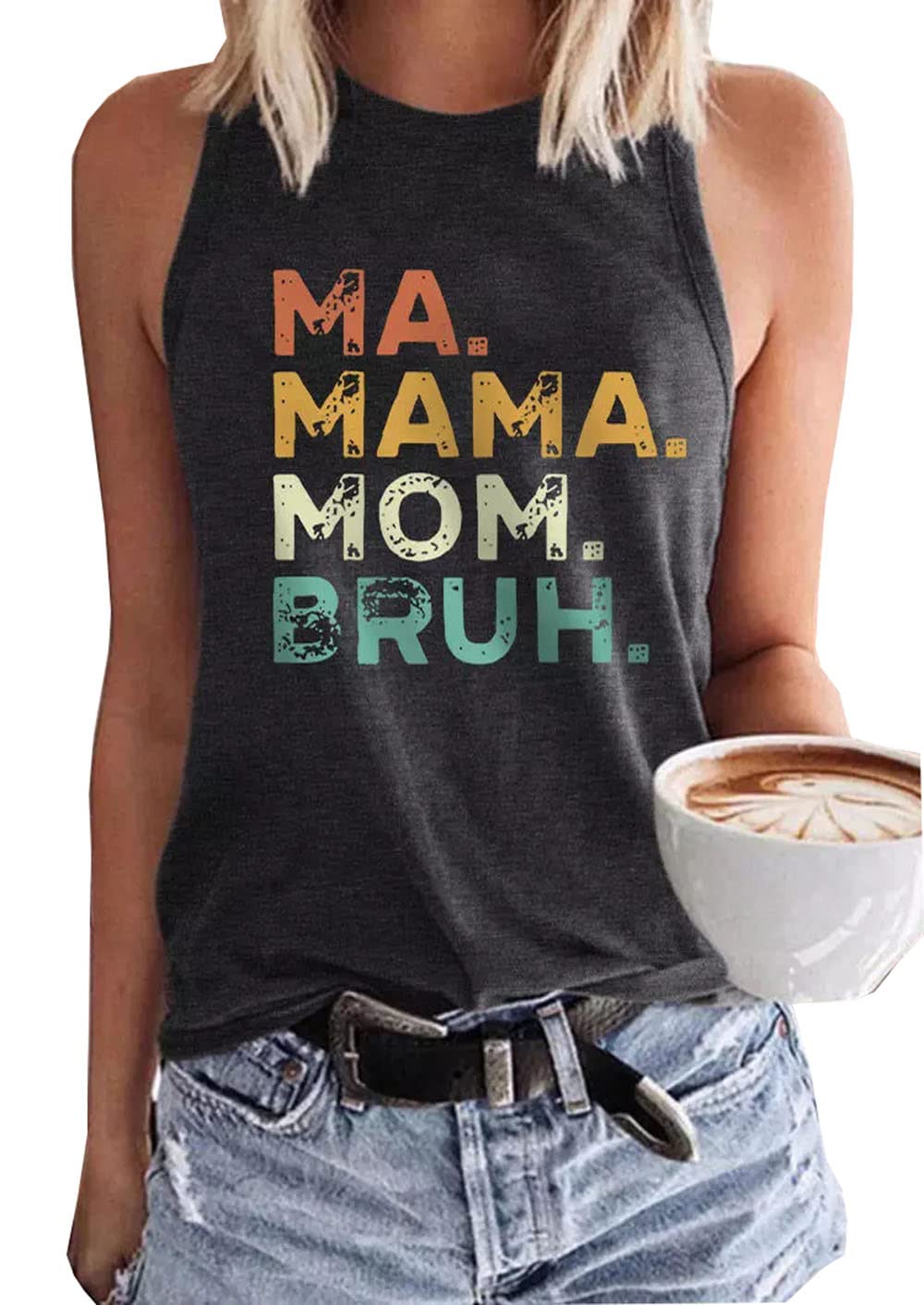 Funny Mama Life Letter Print Graphic Tank Top for Women - Comfortable & Stylish Casual Wear for Moms, Perfect for Everyday Outings, Beach Trips, and Family Gatherings